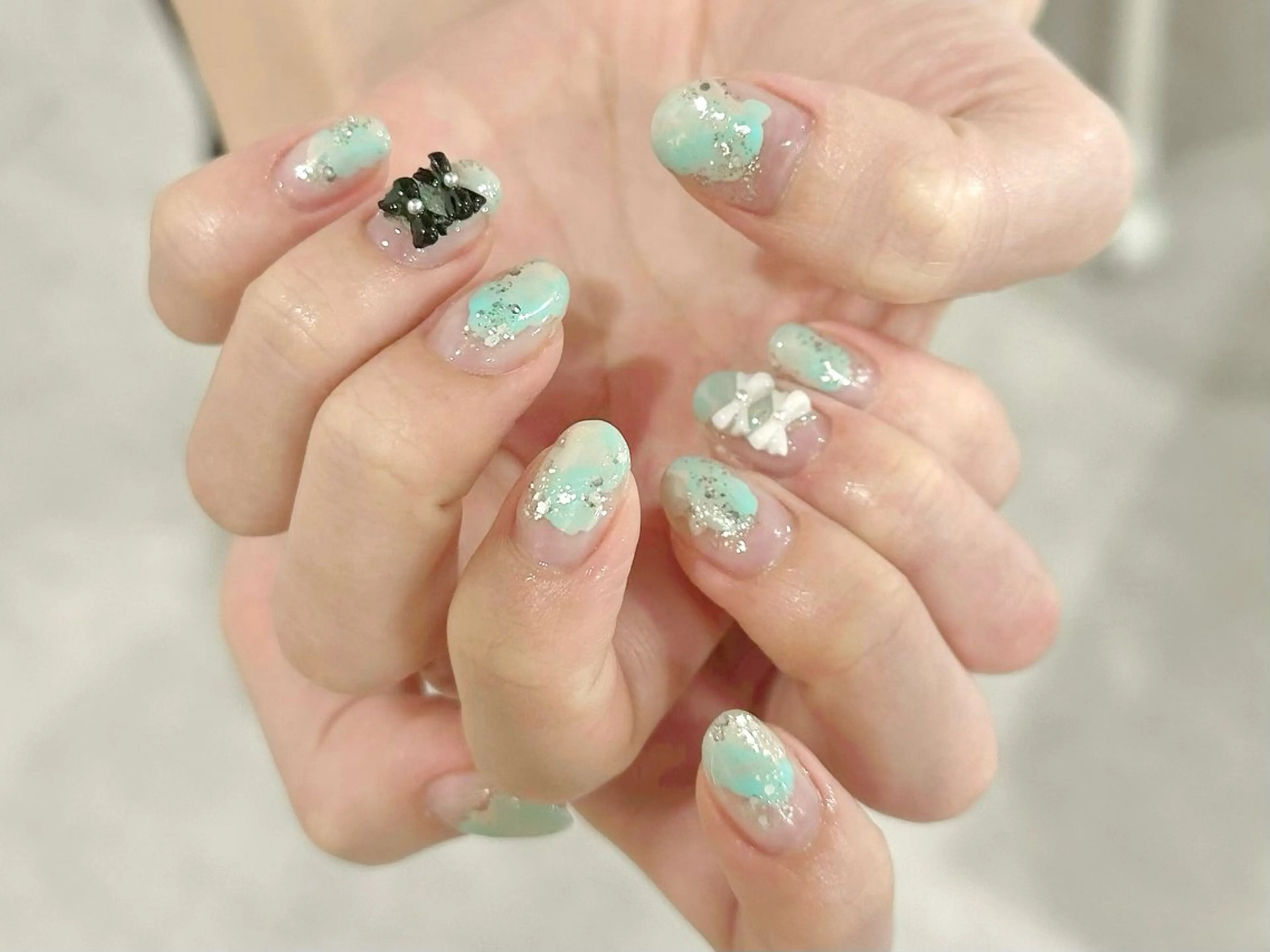 ネイル 韓国ネイル ニュアンスネイル リボン ワンホンネイル wellmoon Tanaのネイルデザイン