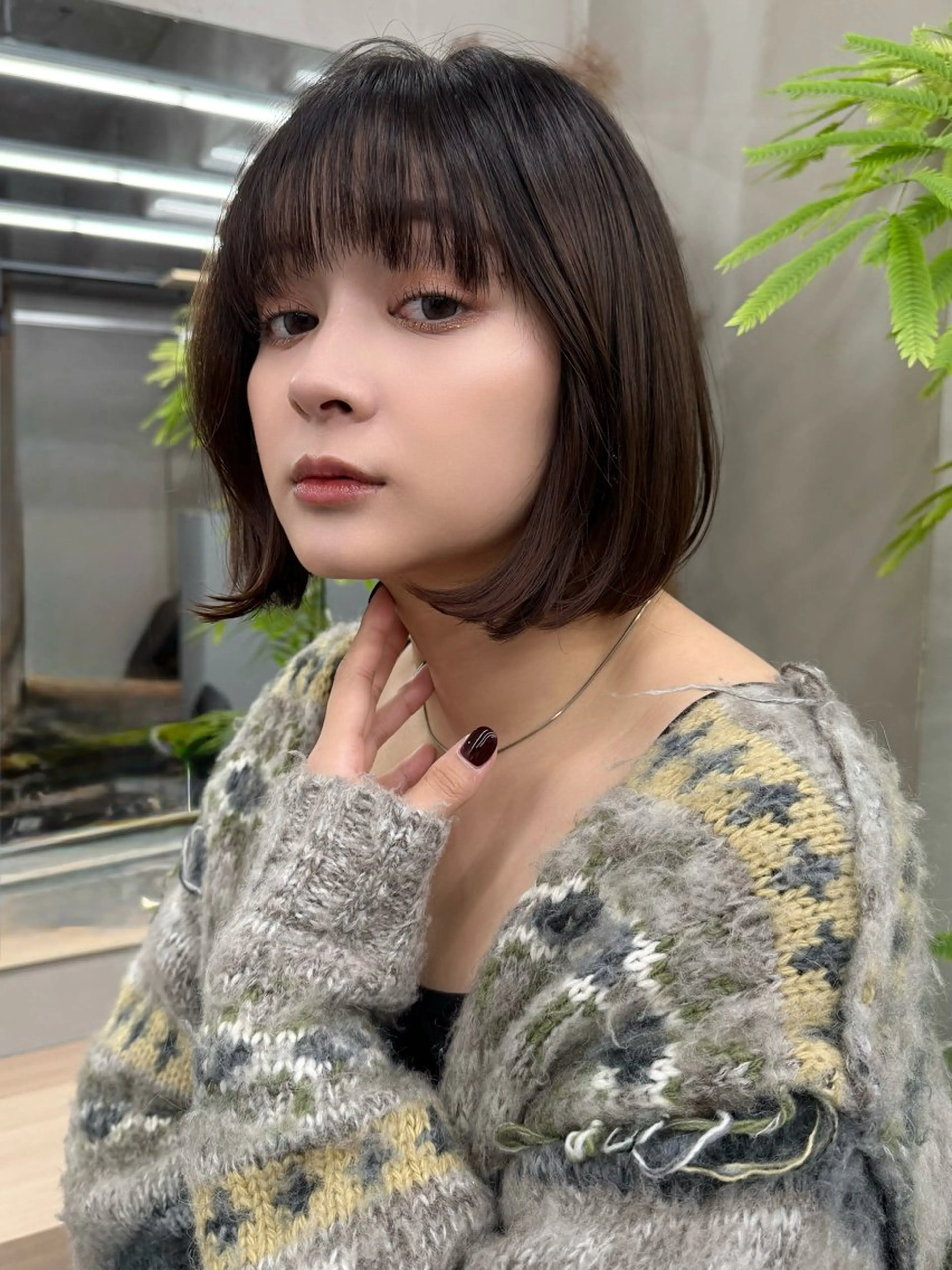 ミディアム カット ヘアカラー 切りっぱなしボブ/ 小顔ボブNANAのヘアスタイル