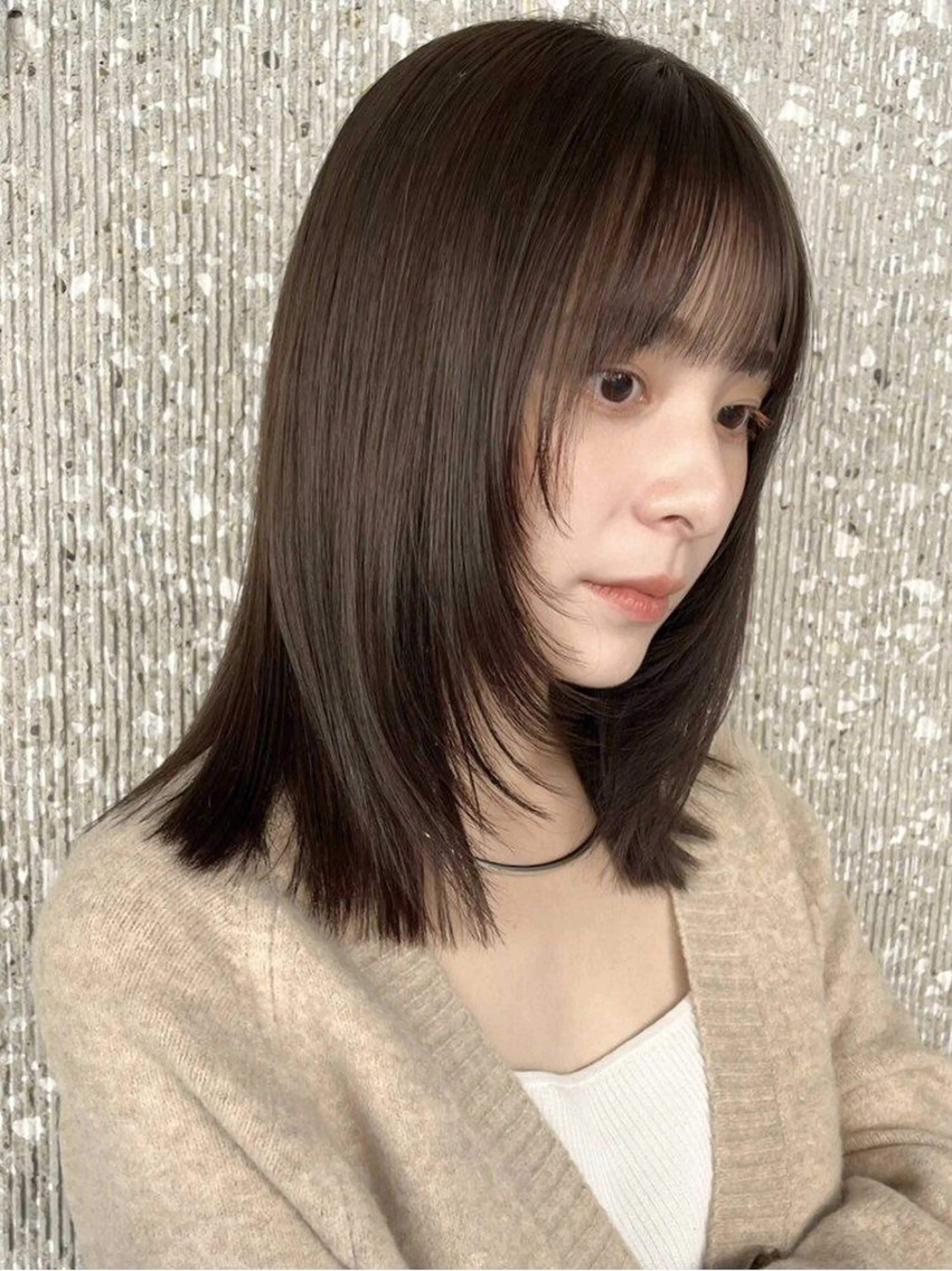 セミロング カラー パーマ 縮毛矯正 レイヤー/グレージュ 赤み消し/コウスケのヘアスタイル