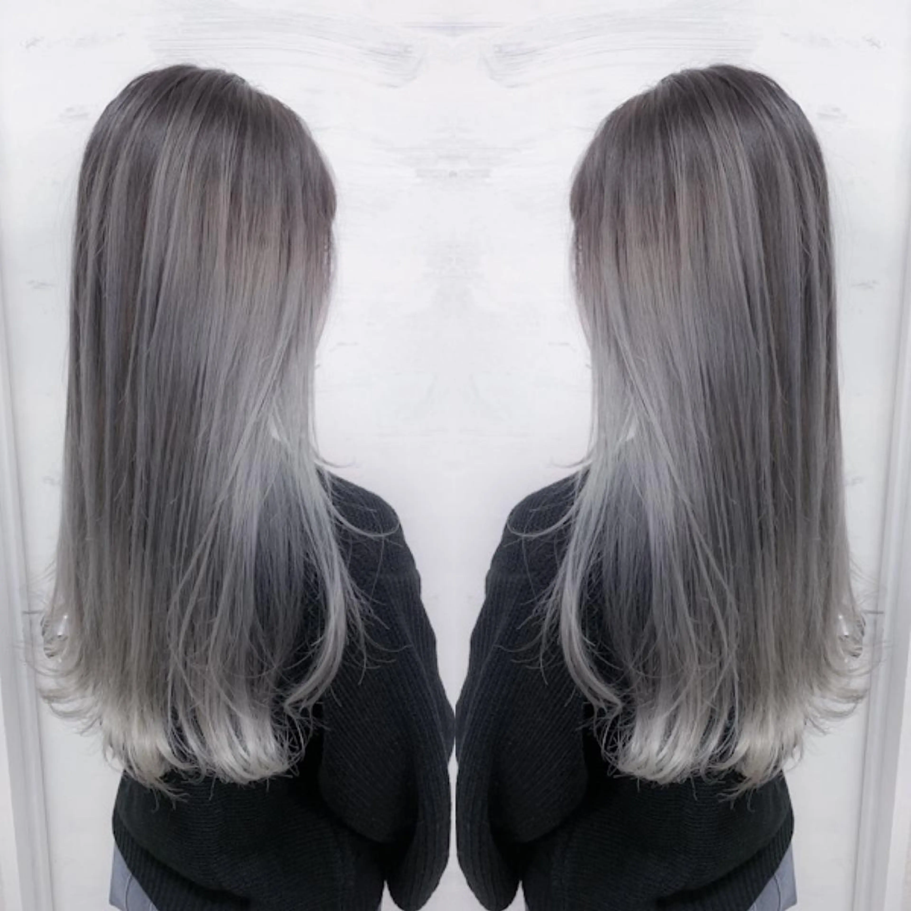 ロング カラー ブリーチ ブルーカラー シルバー ヘアカラー エクステ BOX mico.のヘアスタイル