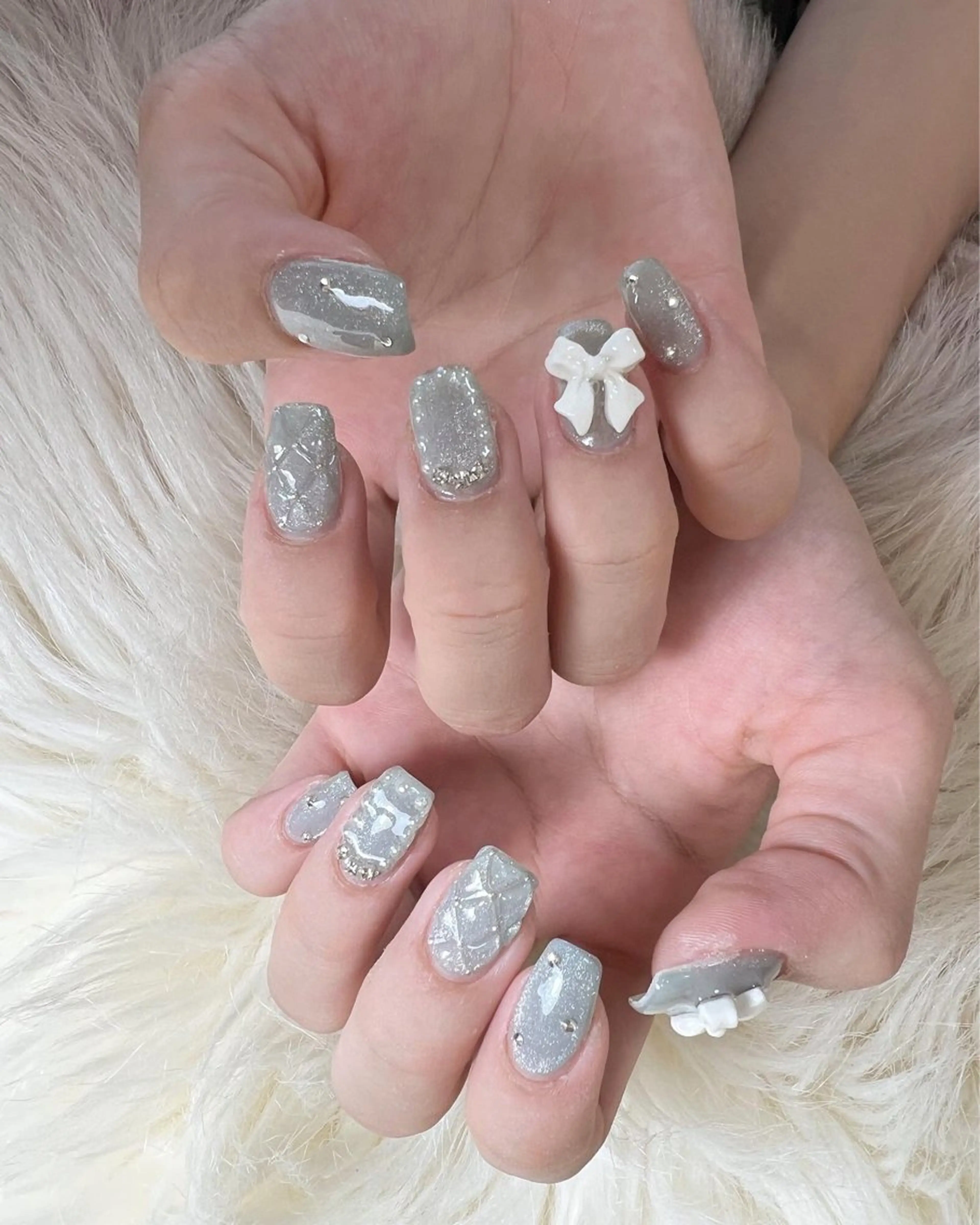 ネイル ブルー ジェルネイル マグネットネイル 持ち込み パラジェル flowers nailのネイルデザイン