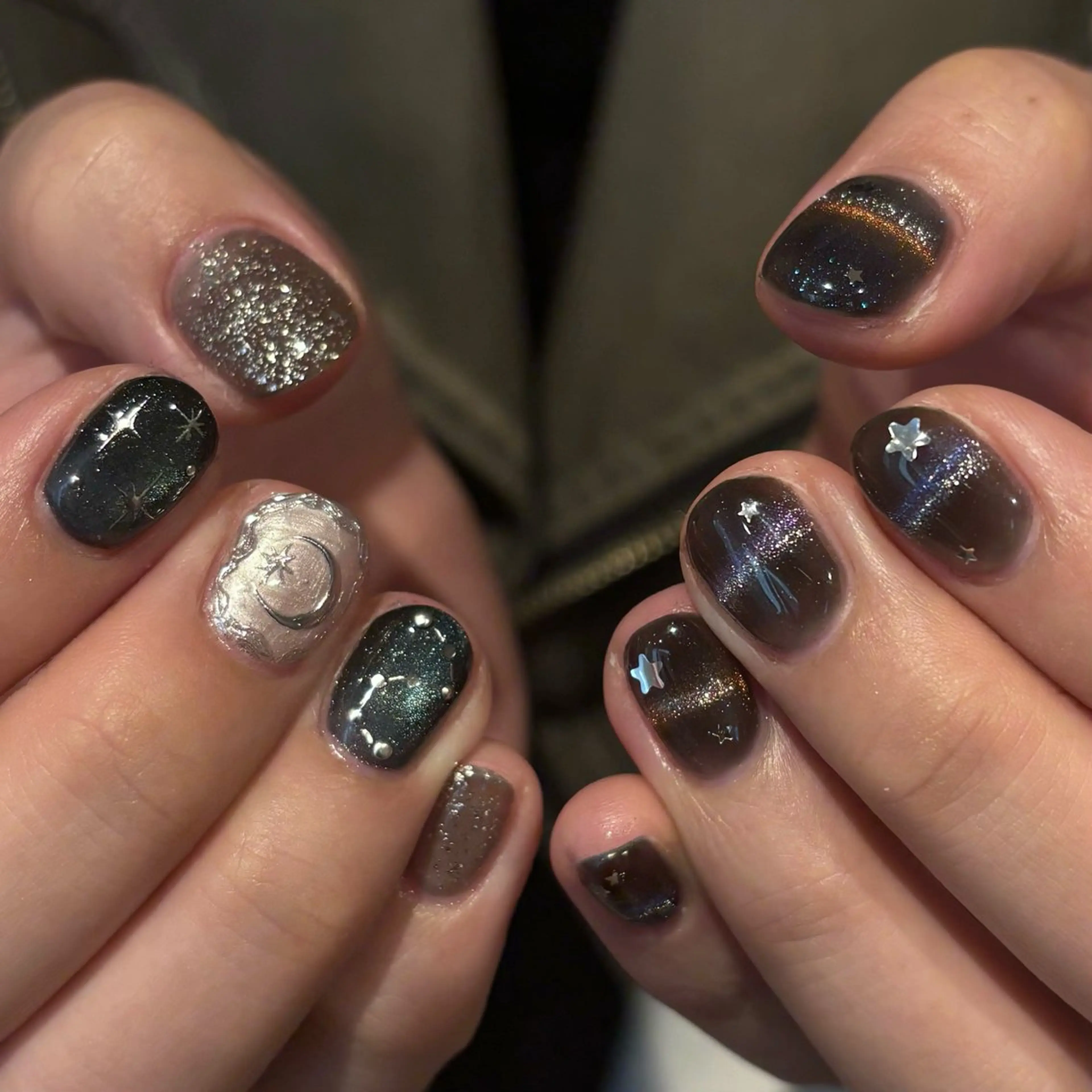 ネイル アートネイル キラキラネイル ラメ(グリッター) マグネットネイル ネイビー ハンドネイル Bianca名駅店 安田のネイルデザイン