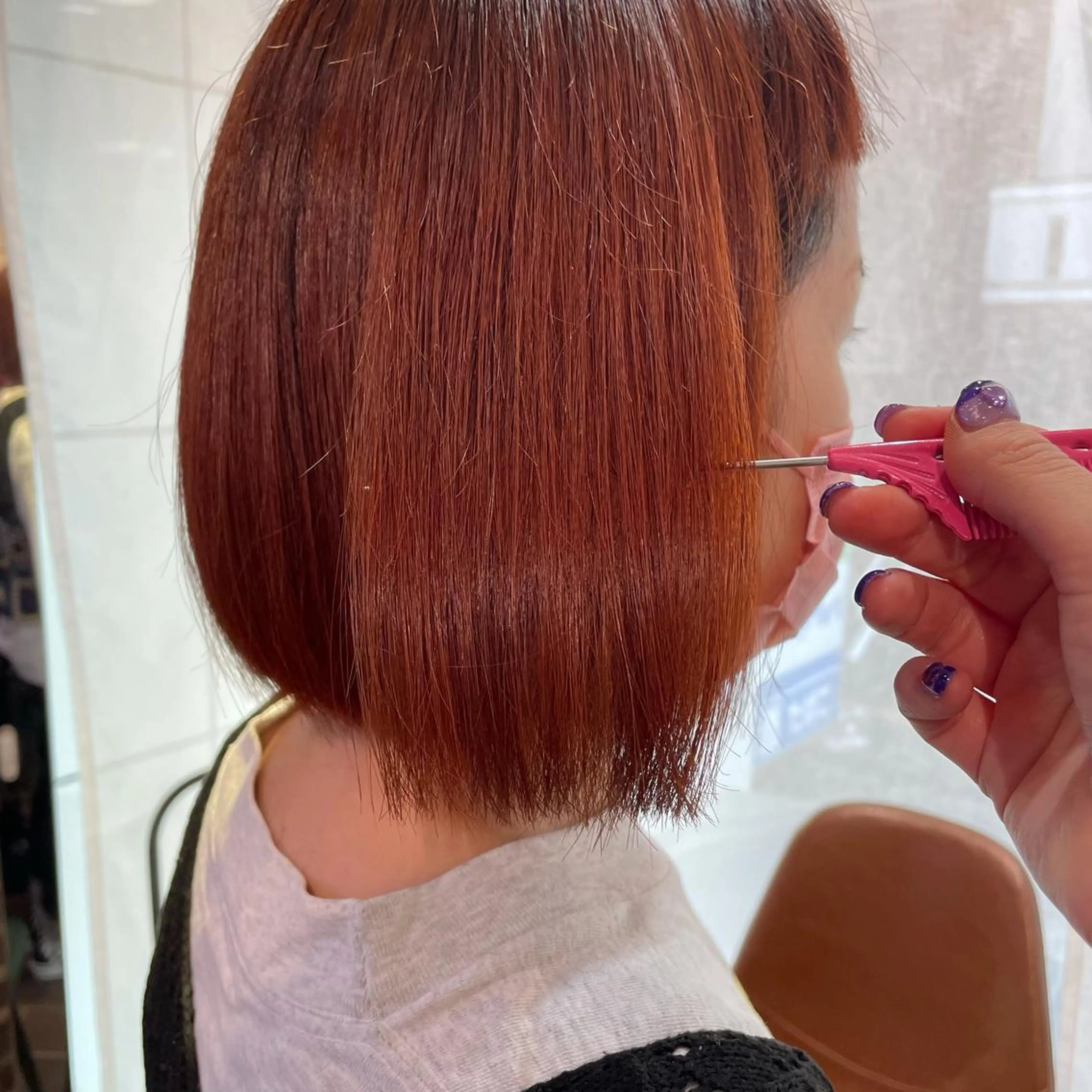 ミディアム カラー オレンジ イザワ アヤ🐇のヘアスタイル