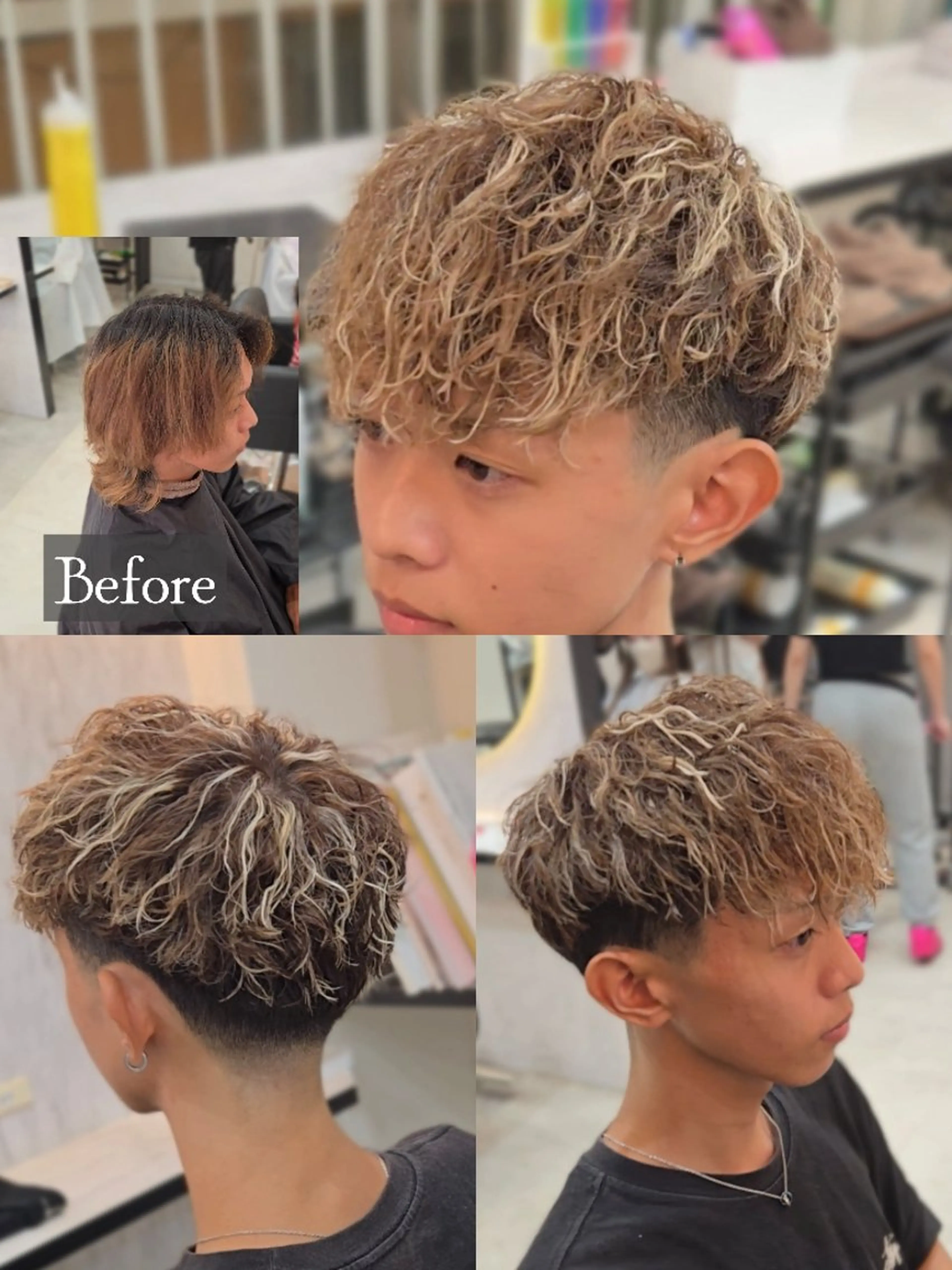 メンズ ミディアム パーマ カラー メンズハイライト スペインカール ハイライトカラー ハイライト カット ヘアカラー パーマ トリートメント ヘアセット Lapis 名古屋駅前店所属・LEN名古屋/パーマ 海外ヘア/メンズ特化のヘアスタイル