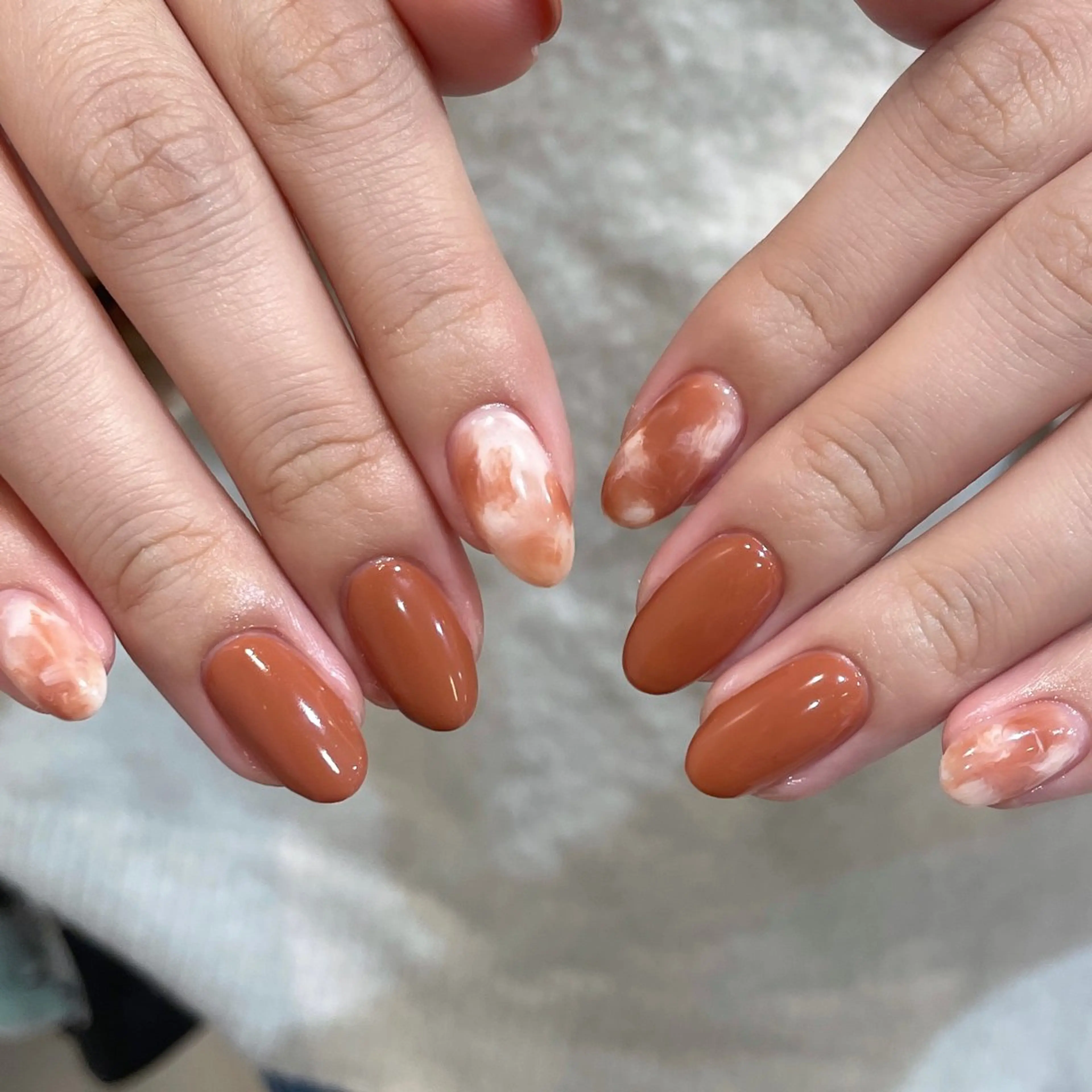 ネイル ブラウン オレンジ ハンドネイル yuki /渋谷/パラジェルのネイルデザイン