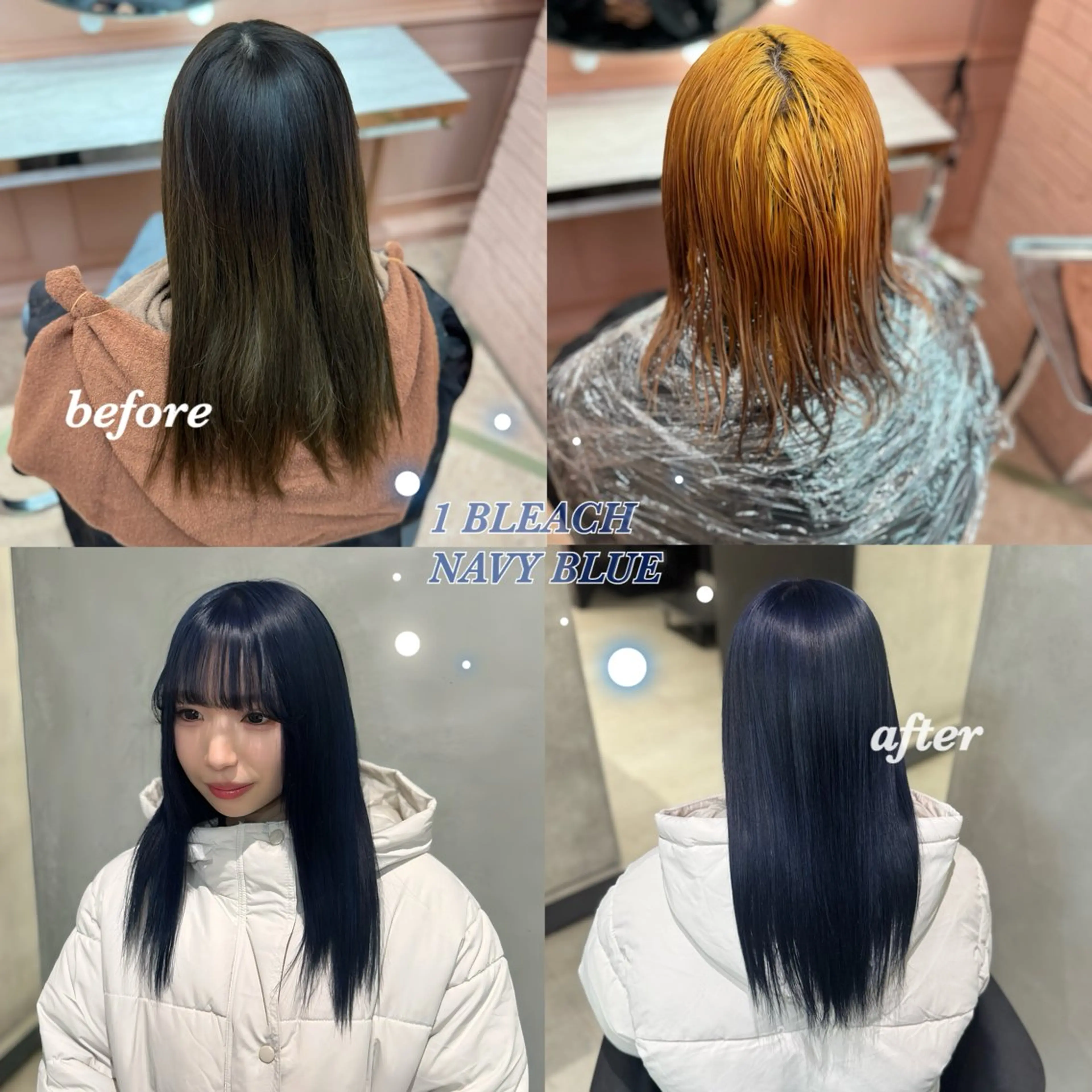 セミロング カラー ブリーチ ブルーカラー ネイビーカラー ヘアカラー 🫧offwhite RISAKO🫧のヘアスタイル