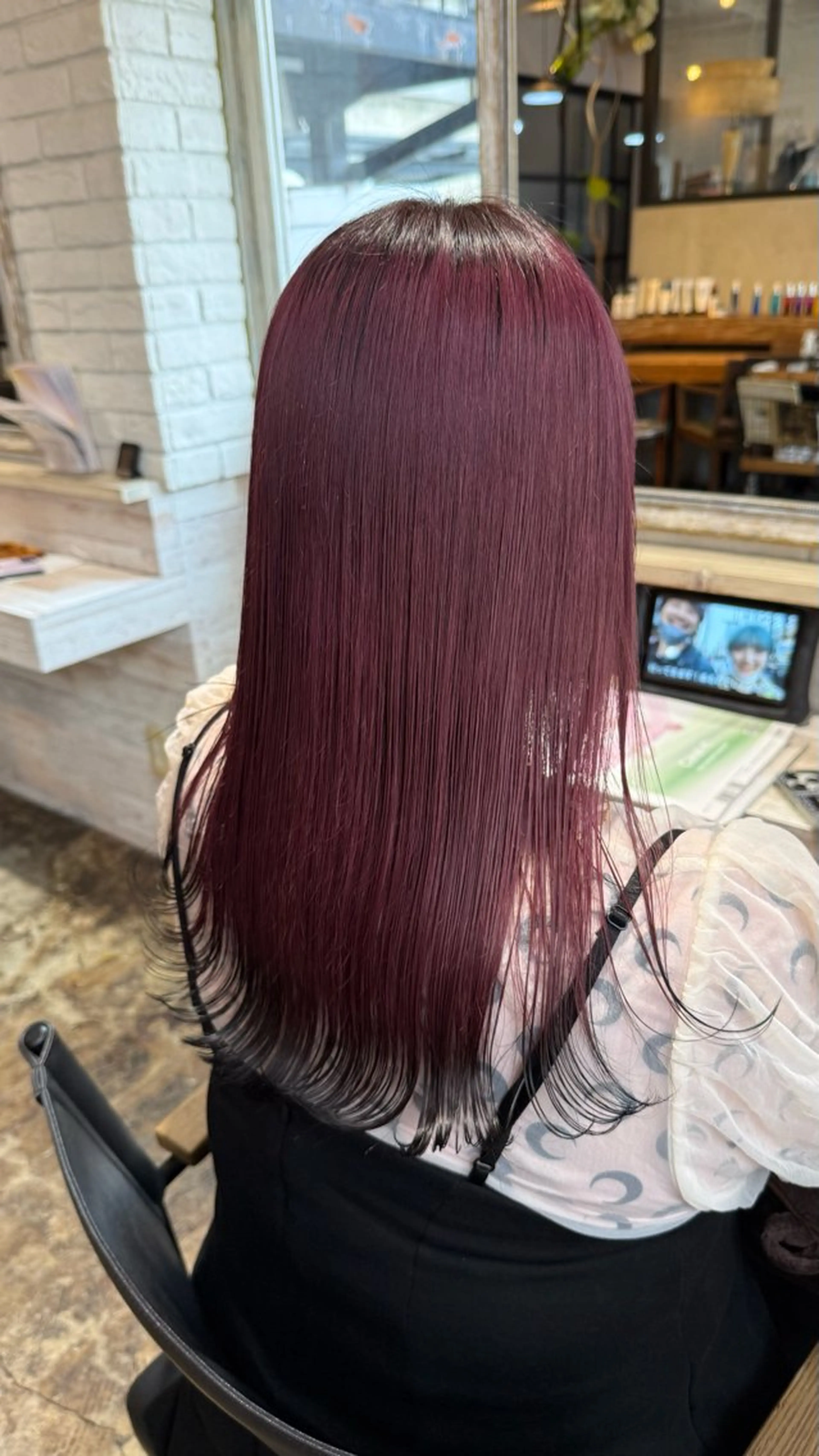 セミロング カラー 黒髪 レッドカラー ヘアカラー 透明感カラー/パーマ 🌀アオノアユミのヘアスタイル