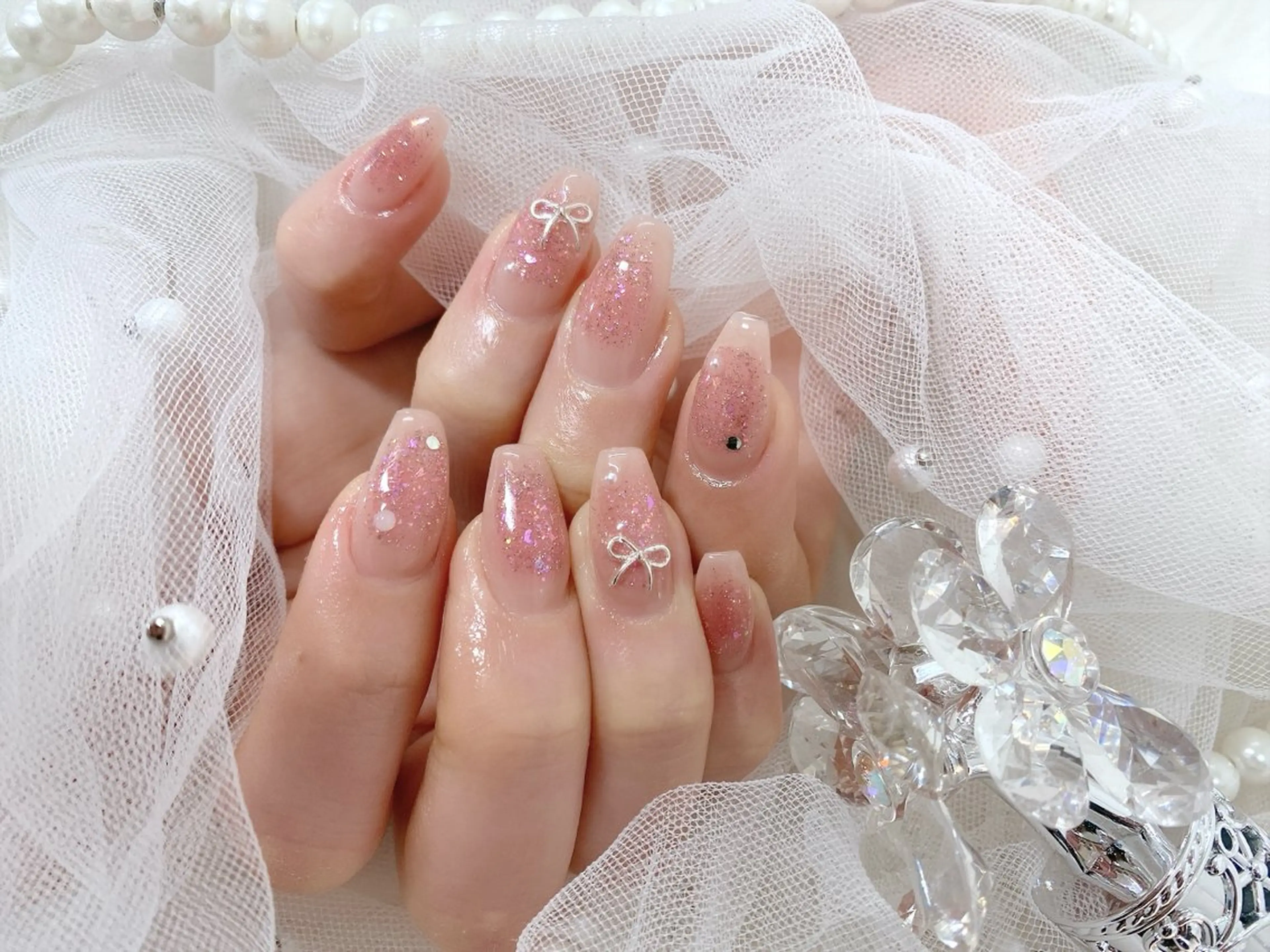 ネイル チークネイル ラメ(グリッター) ハンドネイル フットネイル ハンドケア HARUKA 長堀橋のネイルデザイン