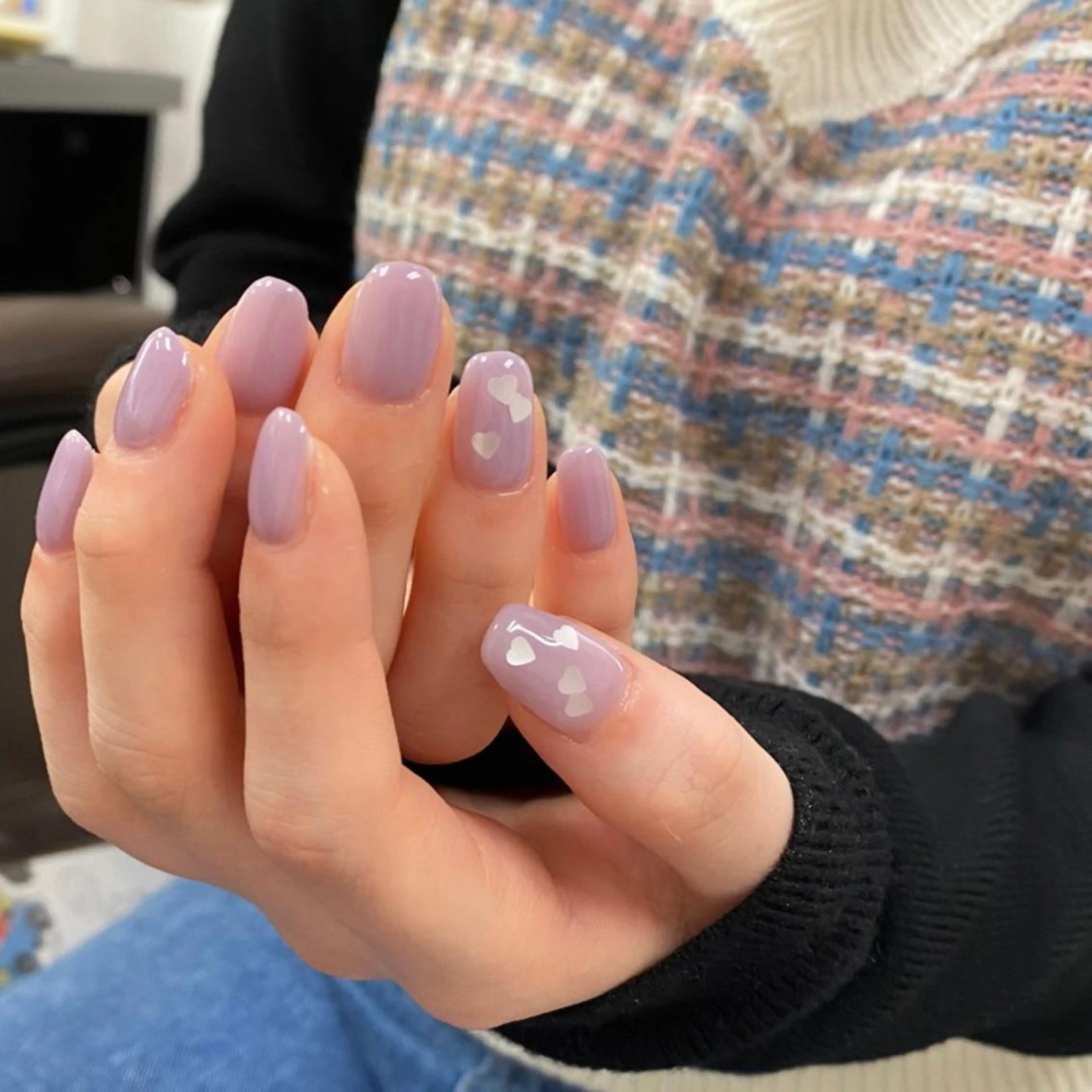 ネイル ハート パープル ハンドネイル ショートネイル. Home sweetのネイルデザイン
