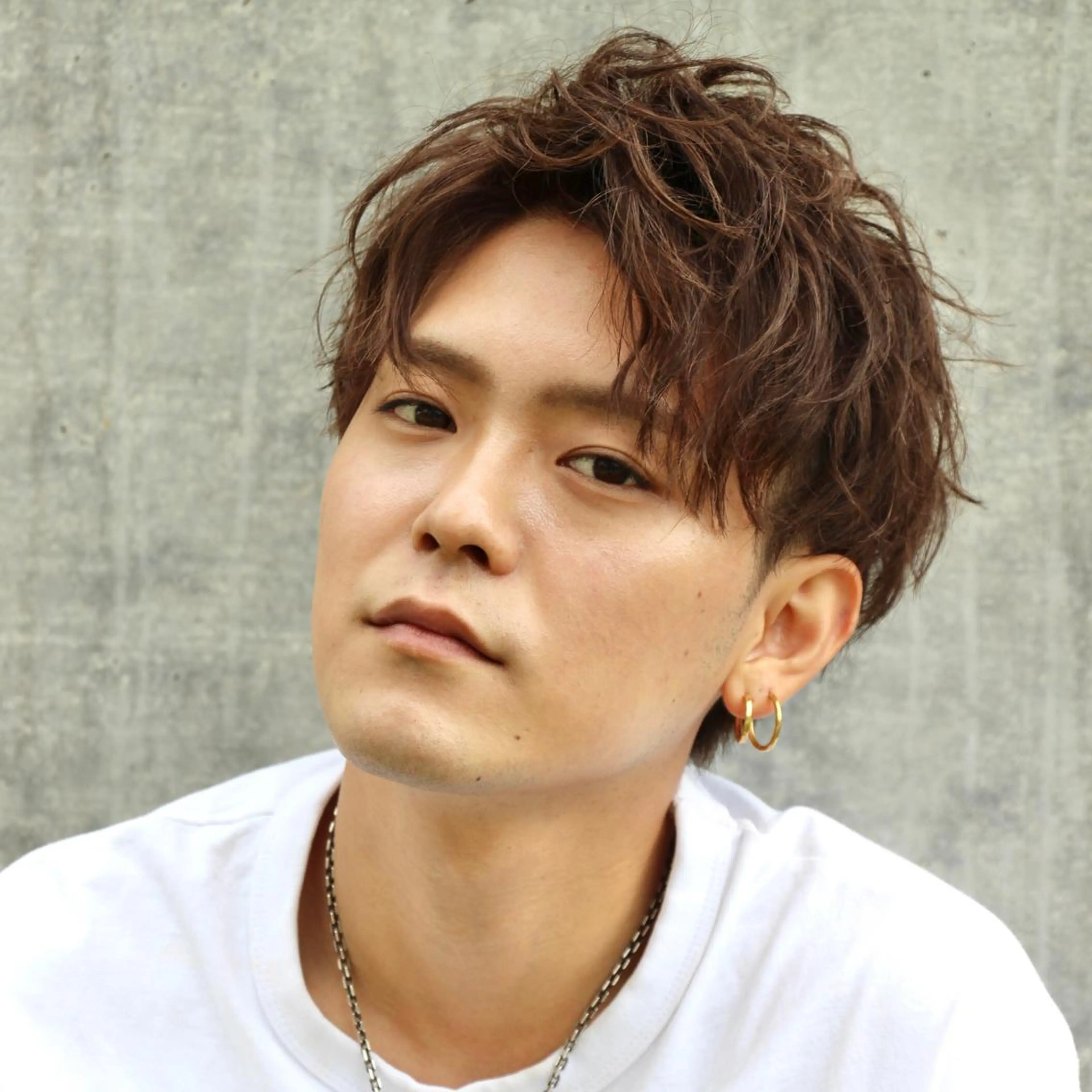 カラー パーマ メンズ アップバング 川原 元気のヘアスタイル