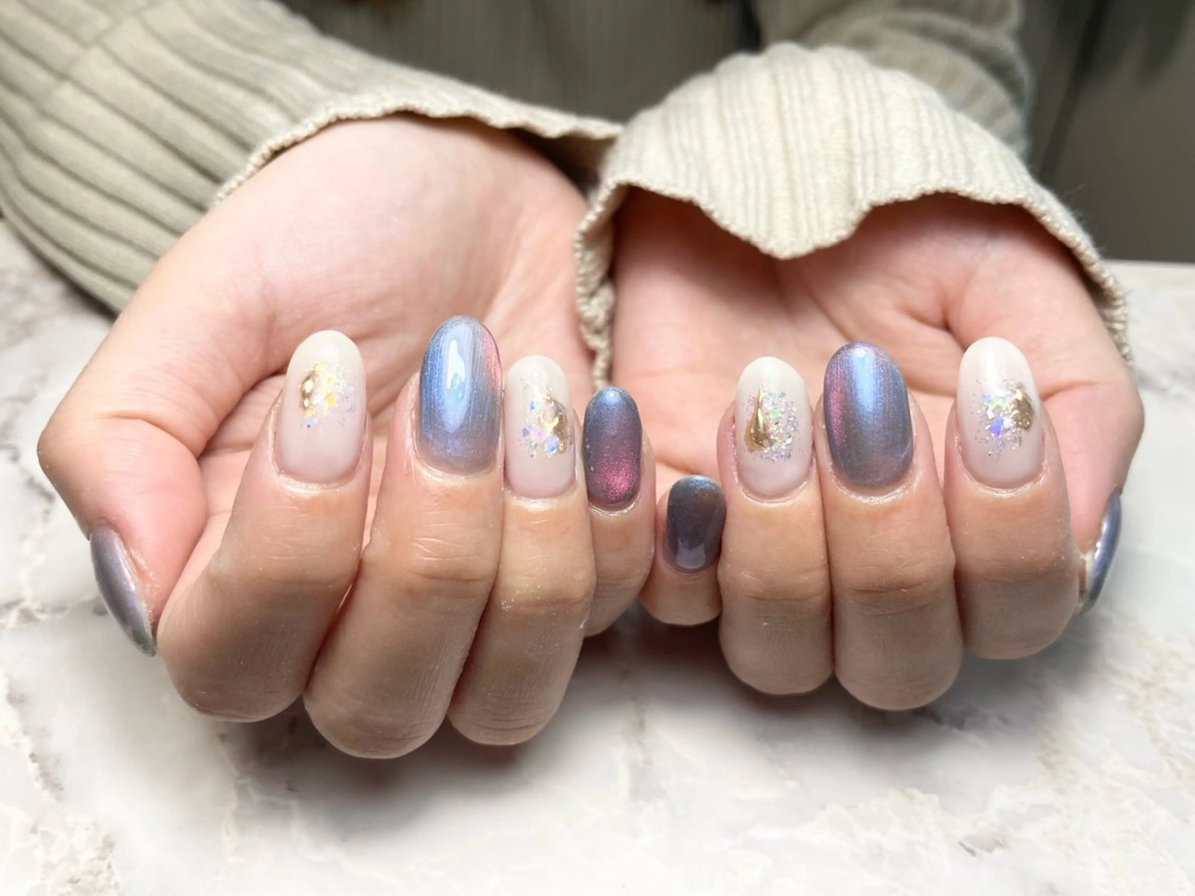 ネイル ジェルネイル キラキラネイル マグネットネイル ミラーネイル ニュアンスネイル ハンドネイル BLANCEnail所属・BLANCnail yuuのネイルデザイン