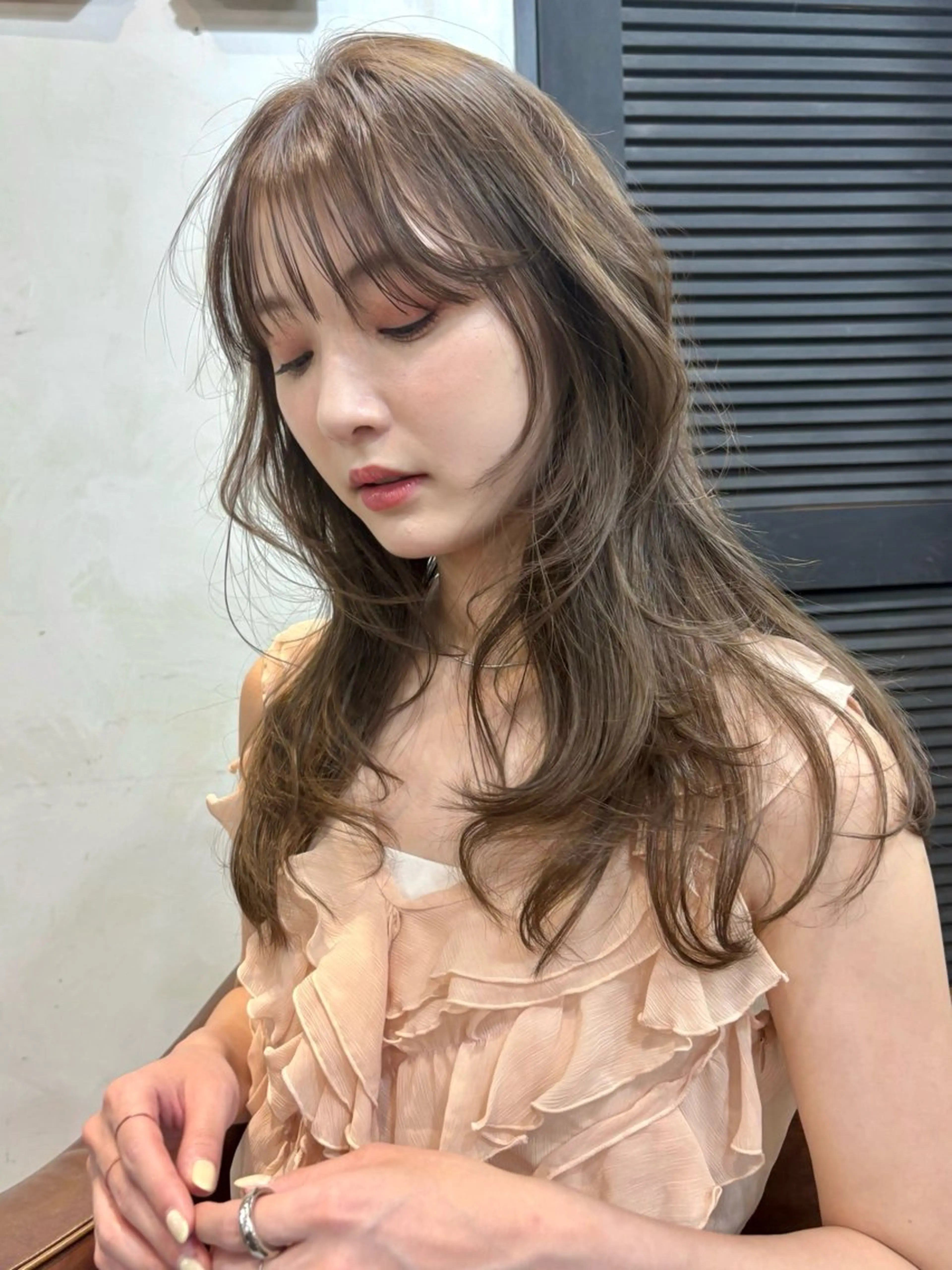 セミロング カラー パーマ カット ヘアカラー レイヤー/透明感/ ブリーチなし/わかなのヘアスタイル