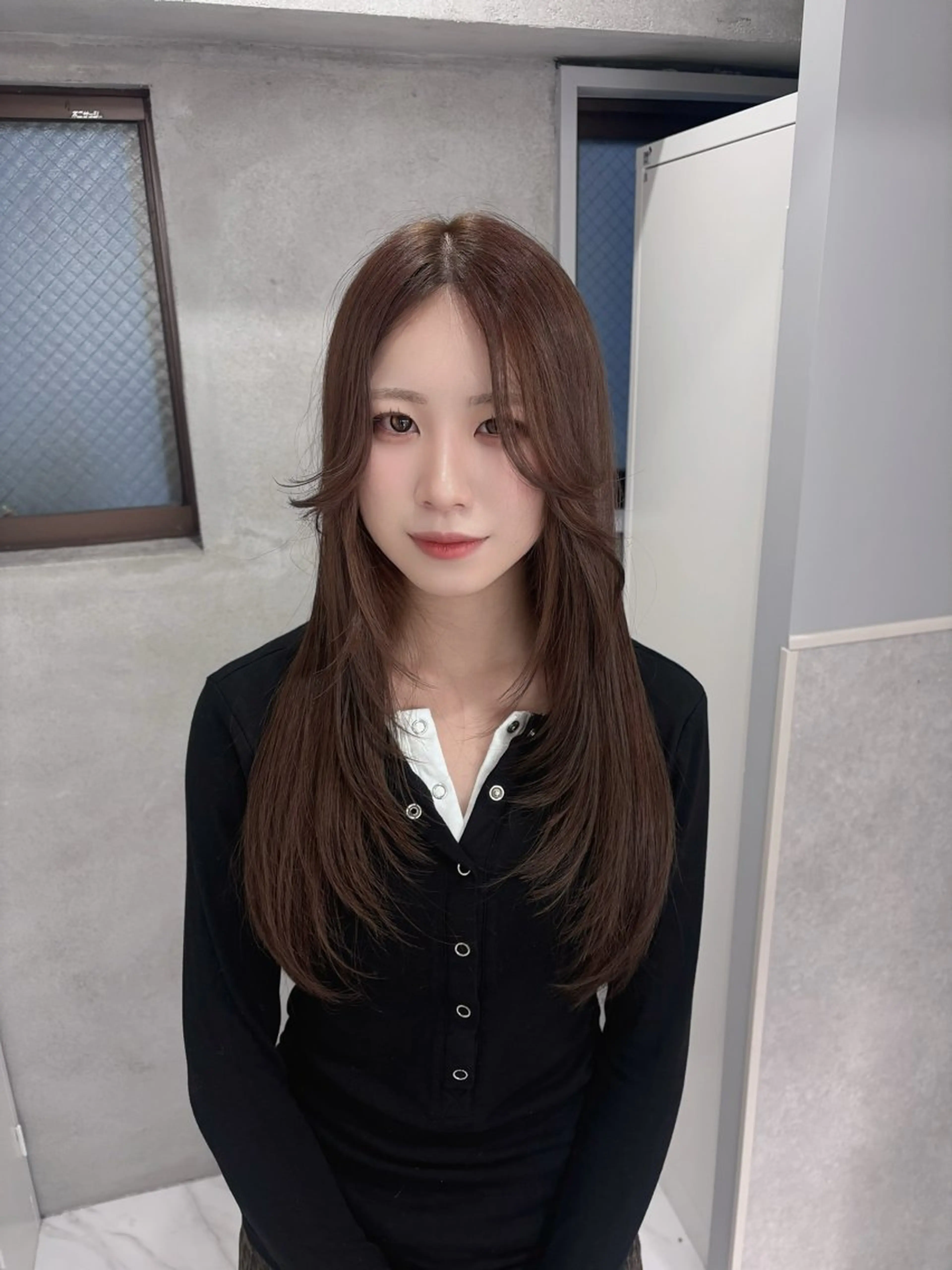 ロング カラー ベージュカラー オリーブベージュ レイヤーカット ヘアカラー 心愛/天神/レイヤー /透明感カラー/艶髪のヘアスタイル