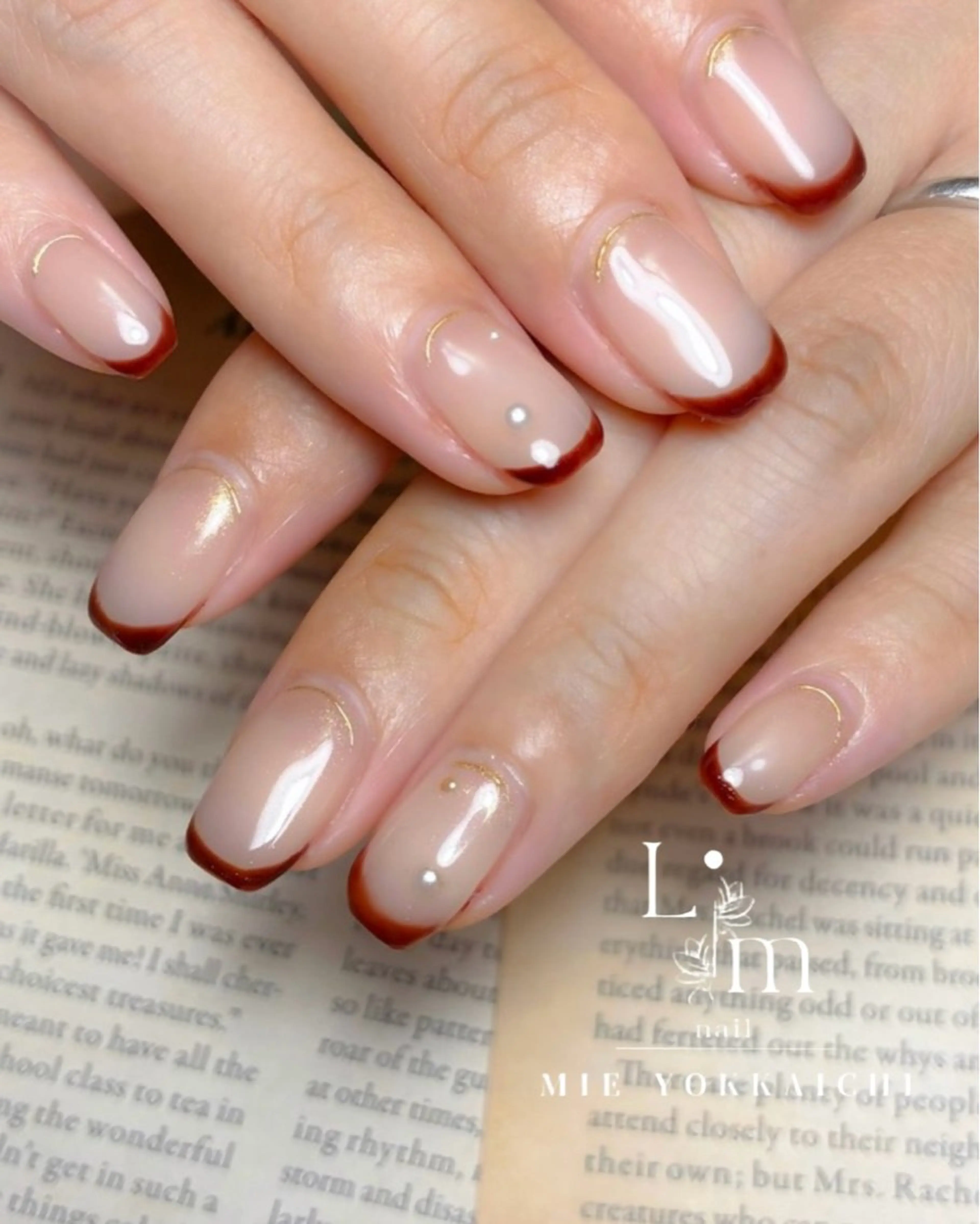 ネイル ボルドー フレンチネイル 赤色 シンプルネイル Li.m nail リム ネイルのネイルデザイン