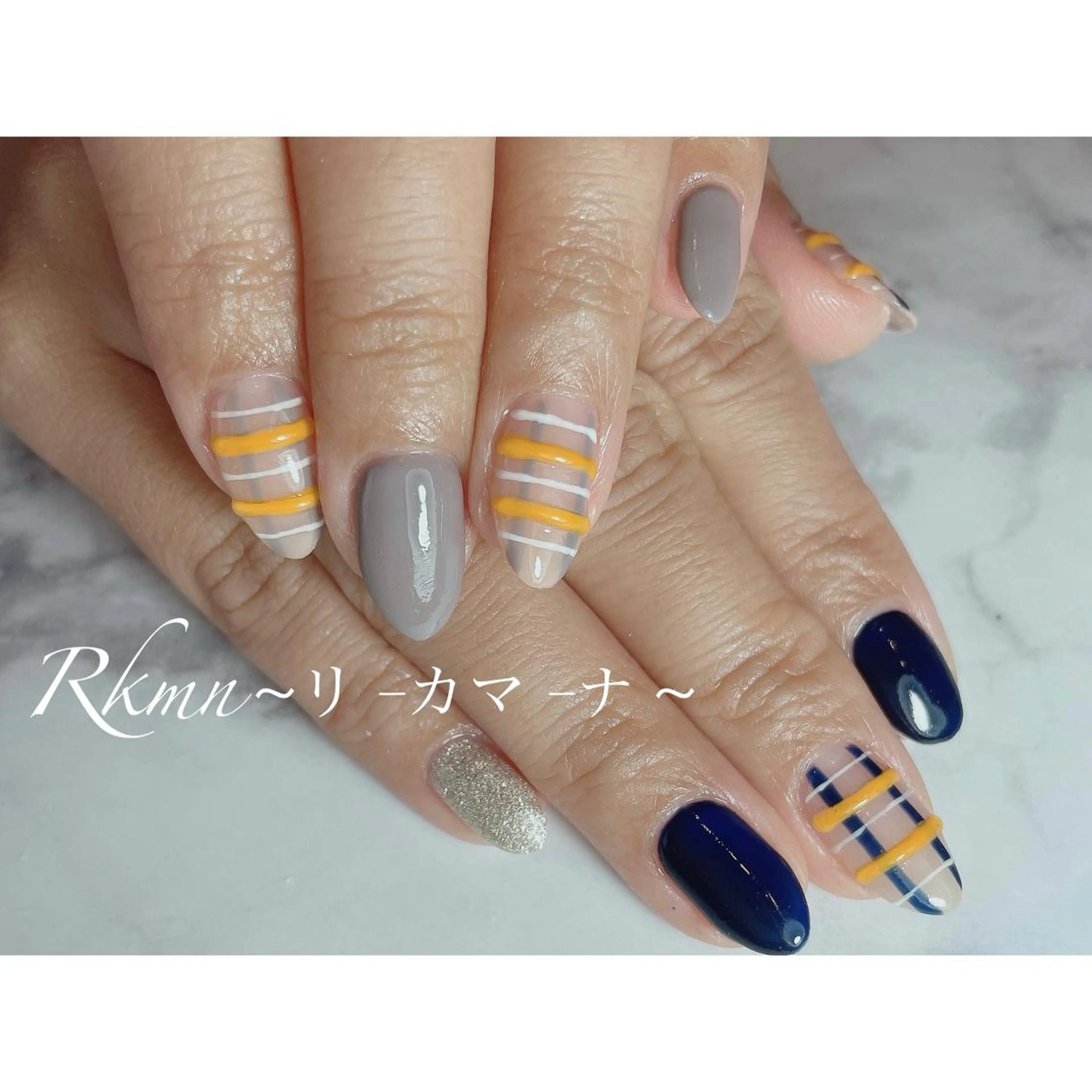 ネイル アートネイル ネイビー 春ネイル ハンドネイル フットネイル ハンドケア Rkmn ~リ-カマ-ナ~のネイルデザイン