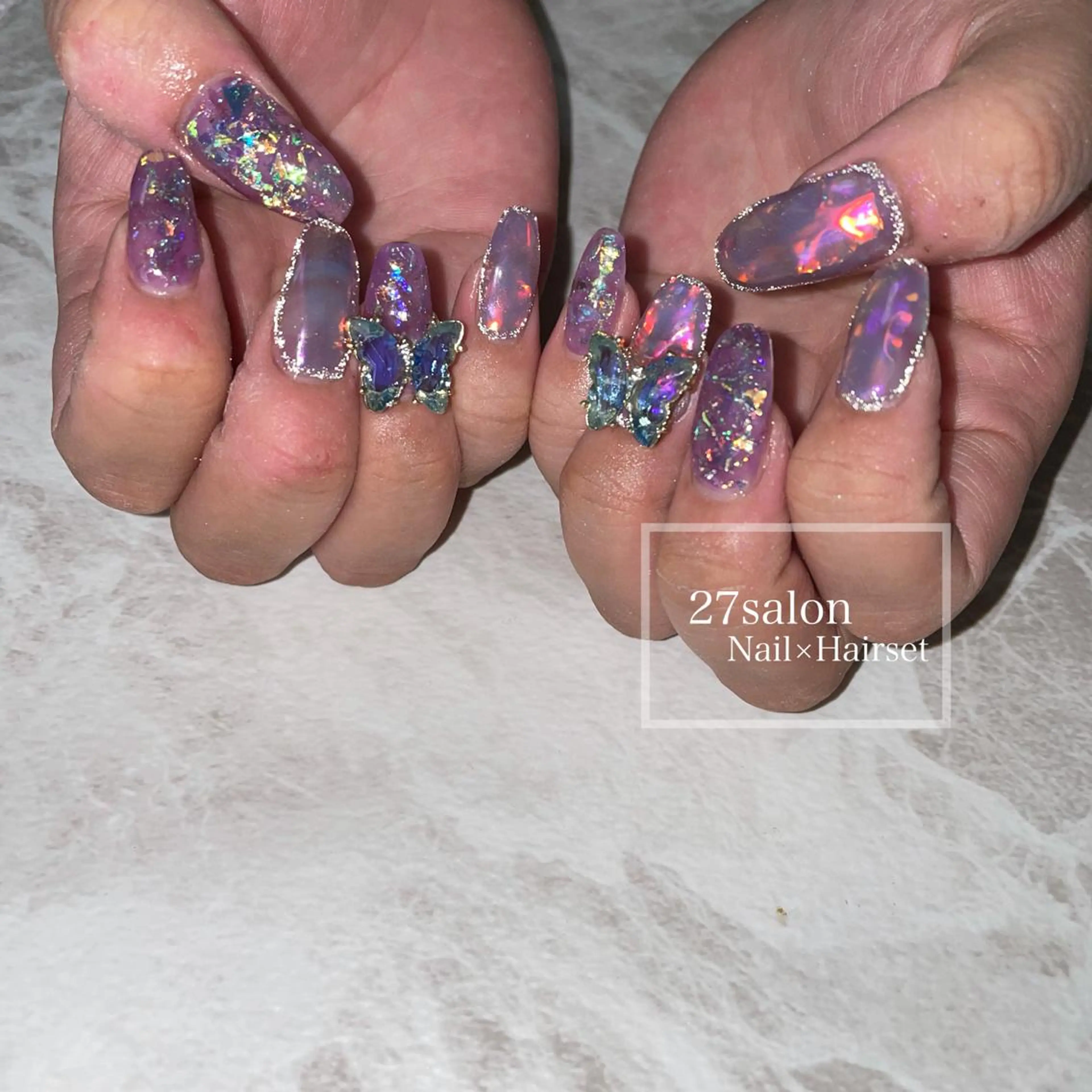 ネイル 氷ネイル・うるうるネイル パープル 27salon yuinaのネイルデザイン