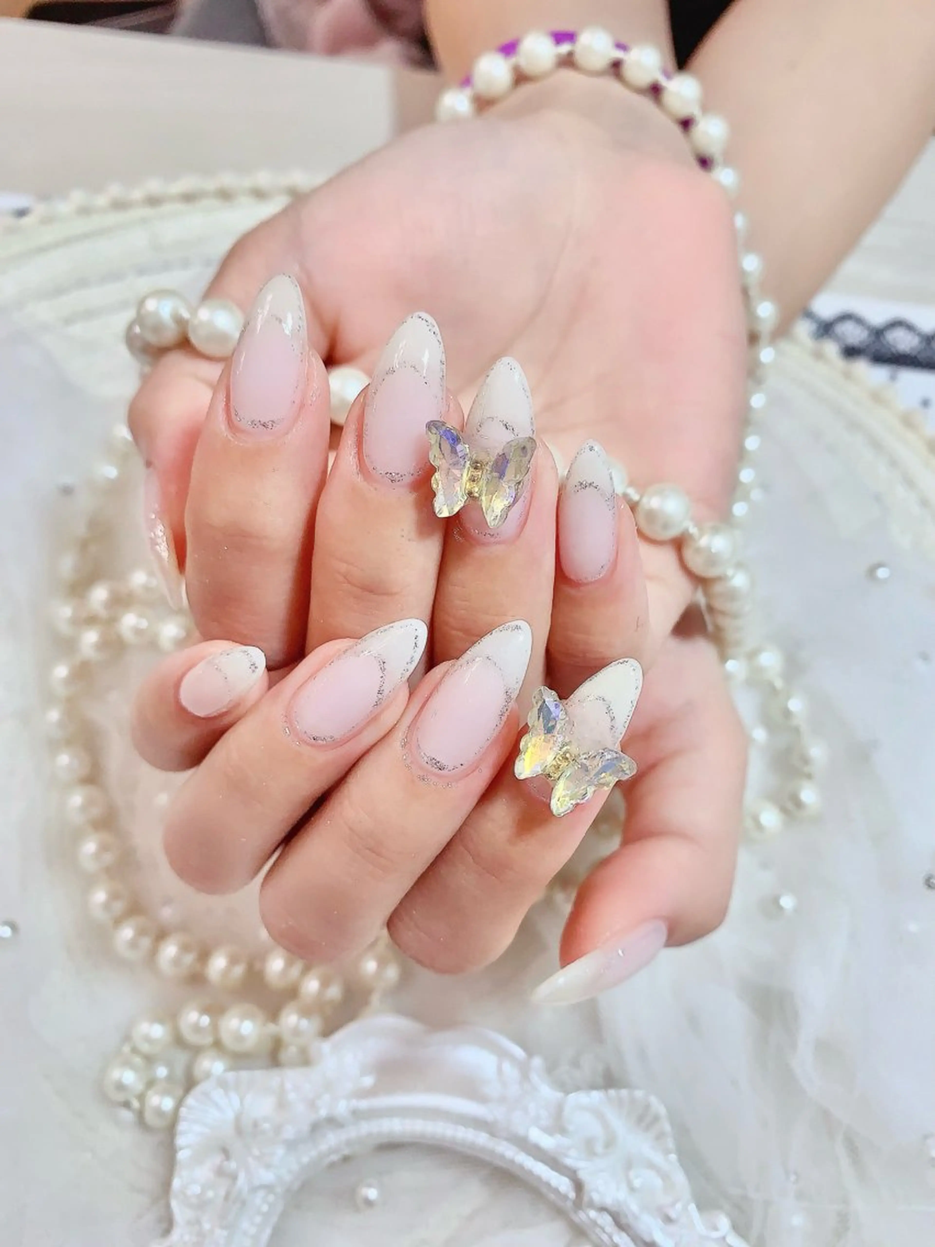 ネイル 桜ネイル フットネイル ジェルネイル 韓国ネイル ラメ(グリッター) ハンドネイル ネイルサロンAiri 長さ出し·シンプルのネイルデザイン