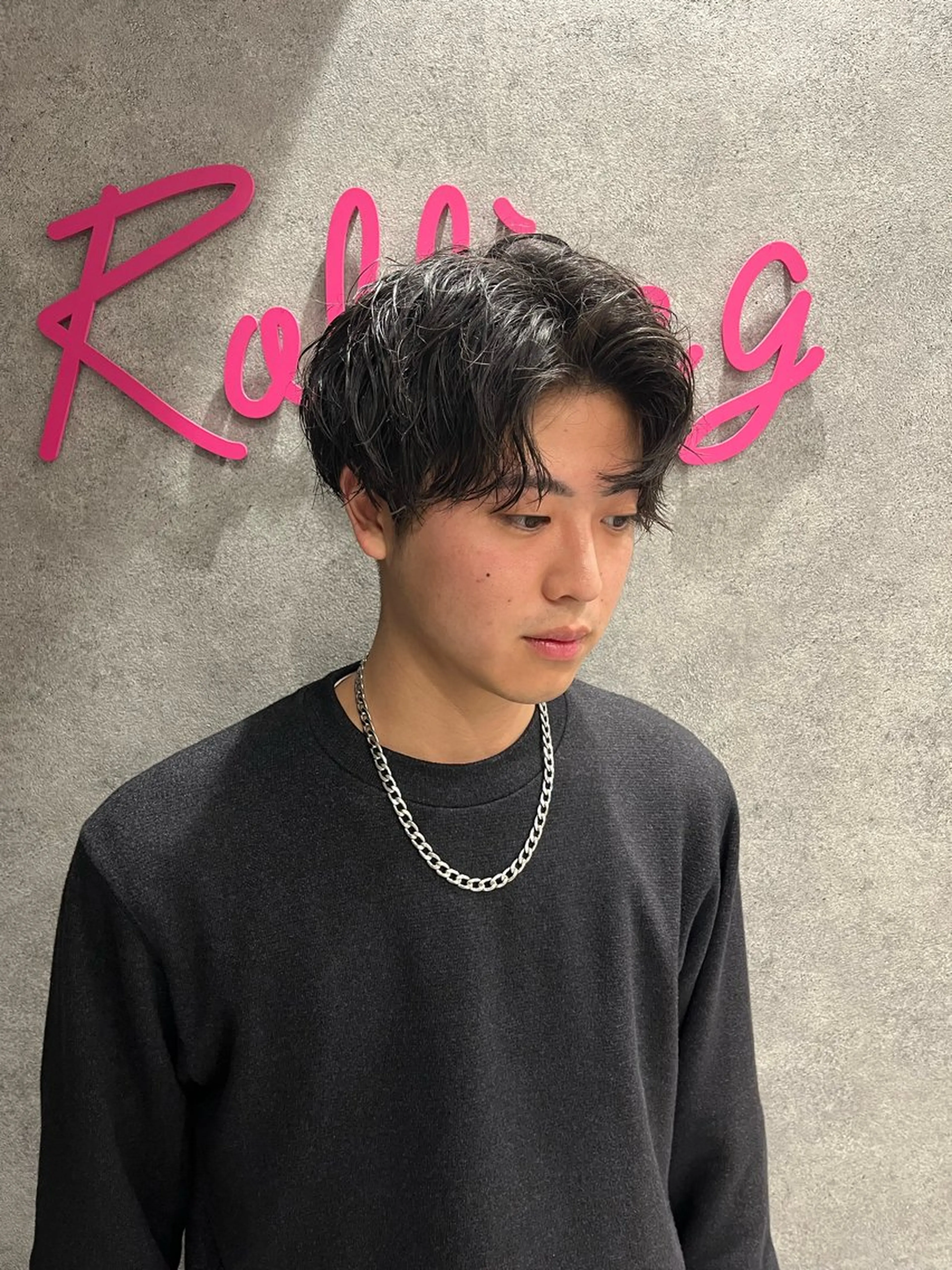 ショート パーマ メンズ カット パーマ りんと/メンズ/ 艶カラーのヘアスタイル