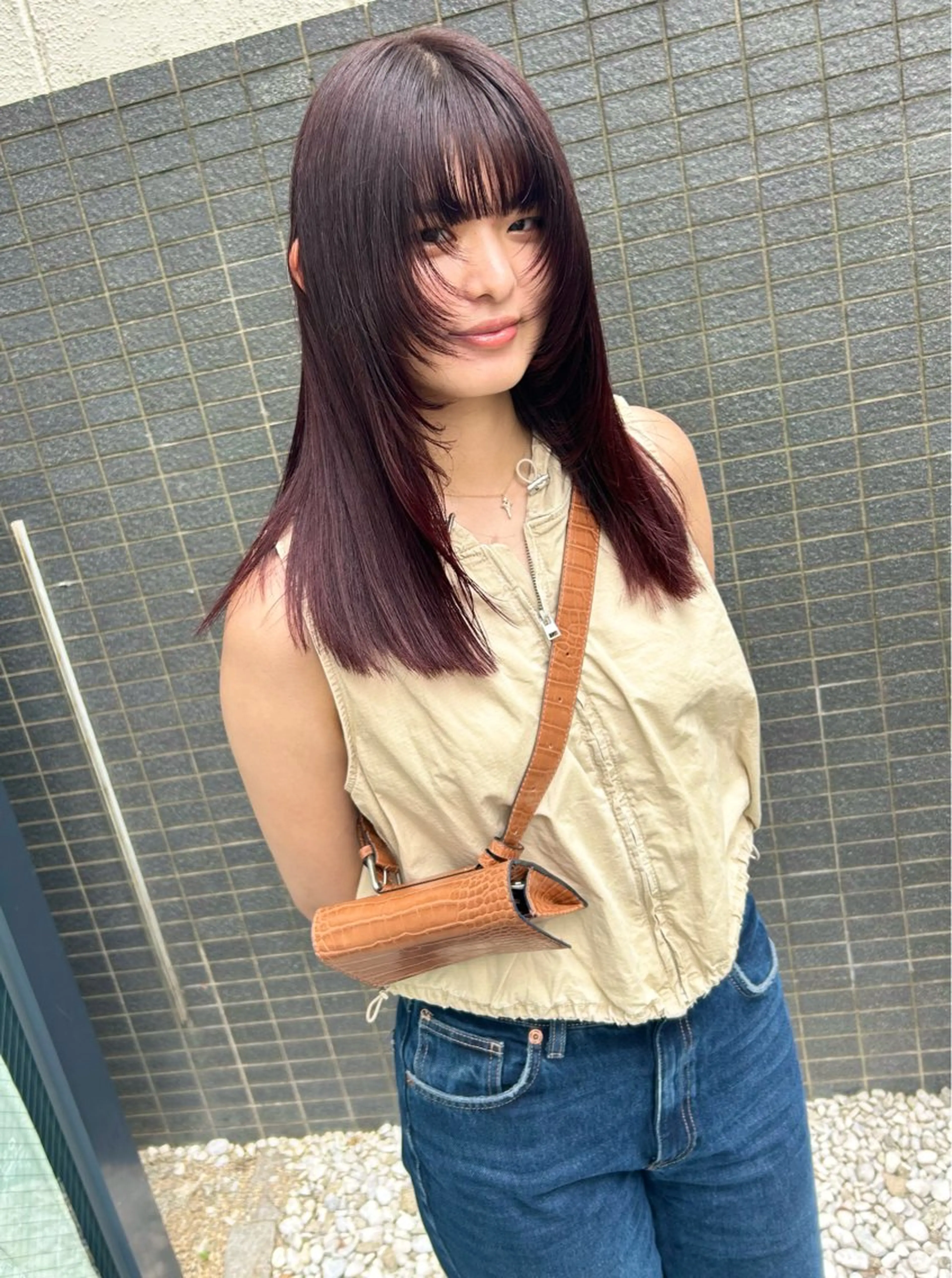 セミロング カラー パーマ ヘアアレンジ ブリーチ ブリーチなしカラー 髪と音処　マトぺ所属・ダブルカラー/ボブ ブリーチカラー/ユリのヘアスタイル