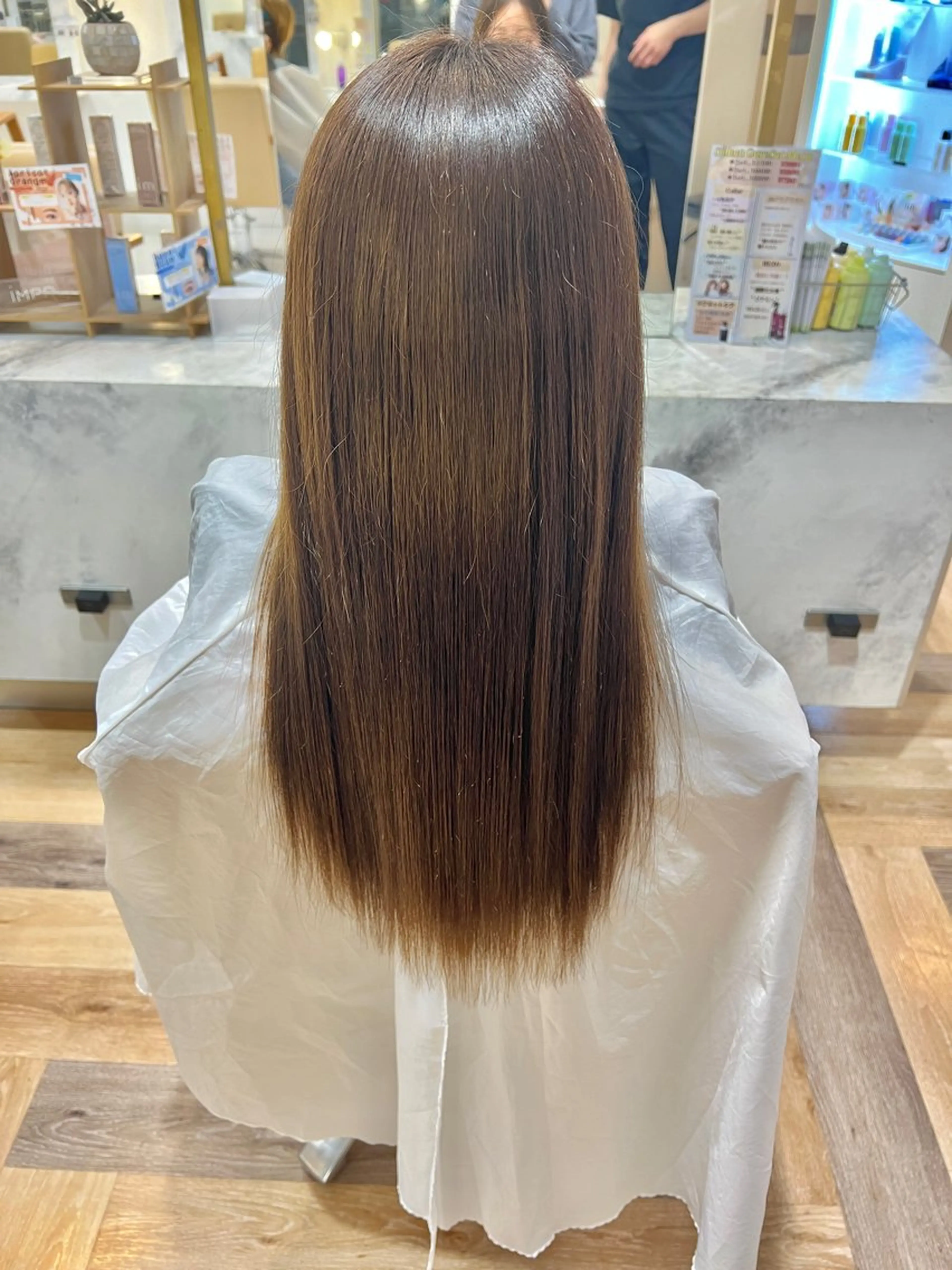 ロング カラー パーマ ダブルカラー 縮毛矯正 ストレートパーマ Yuu/髪質改善 デザインカラーのヘアスタイル
