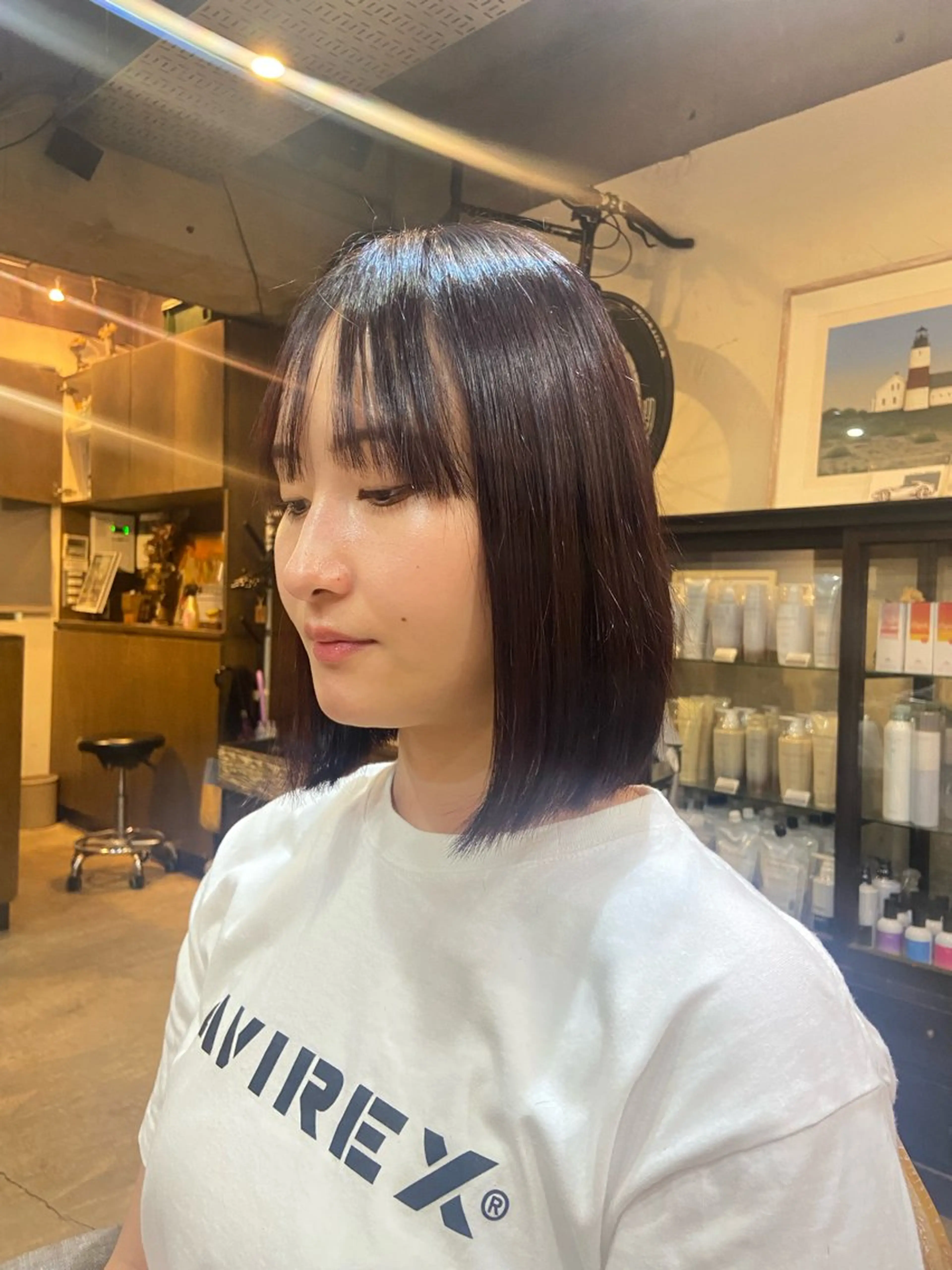 ミディアム 切りっぱなしボブ ミディアムパーマ ボブ isuta 岡本のヘアスタイル
