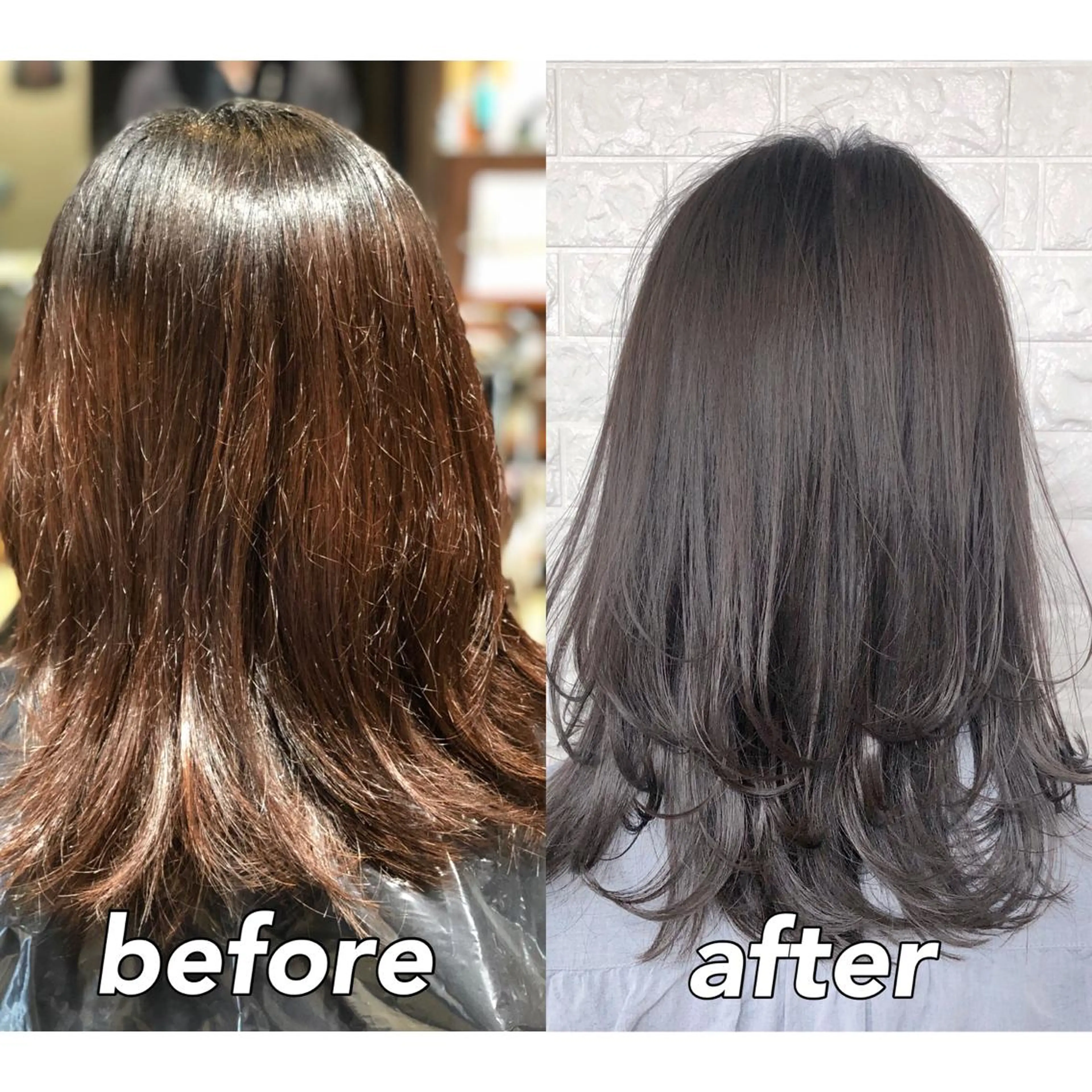 ミディアム カラー アッシュ アッシュブラウン ブリーチ ブラウンカラー 透明感カラー KIZU 髪質改善 オカルト怪談のヘアスタイル