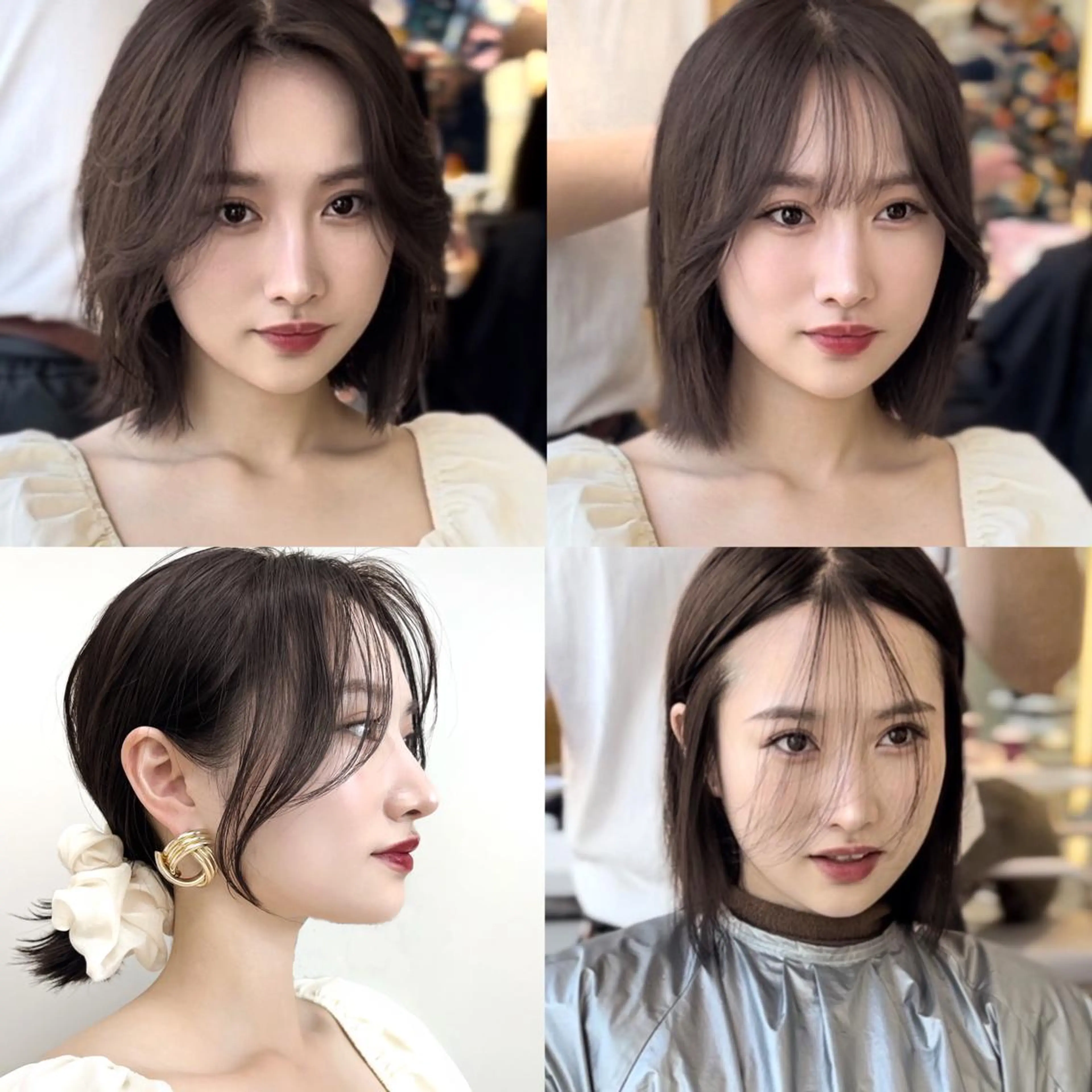 ミディアム カラー ミディアムパーマ ダブルカラー インナーカラー くびれヘア 斜めバング ヘアカラー トリートメント ニュアンスレイヤー ハイトーンカラーのヘアスタイル