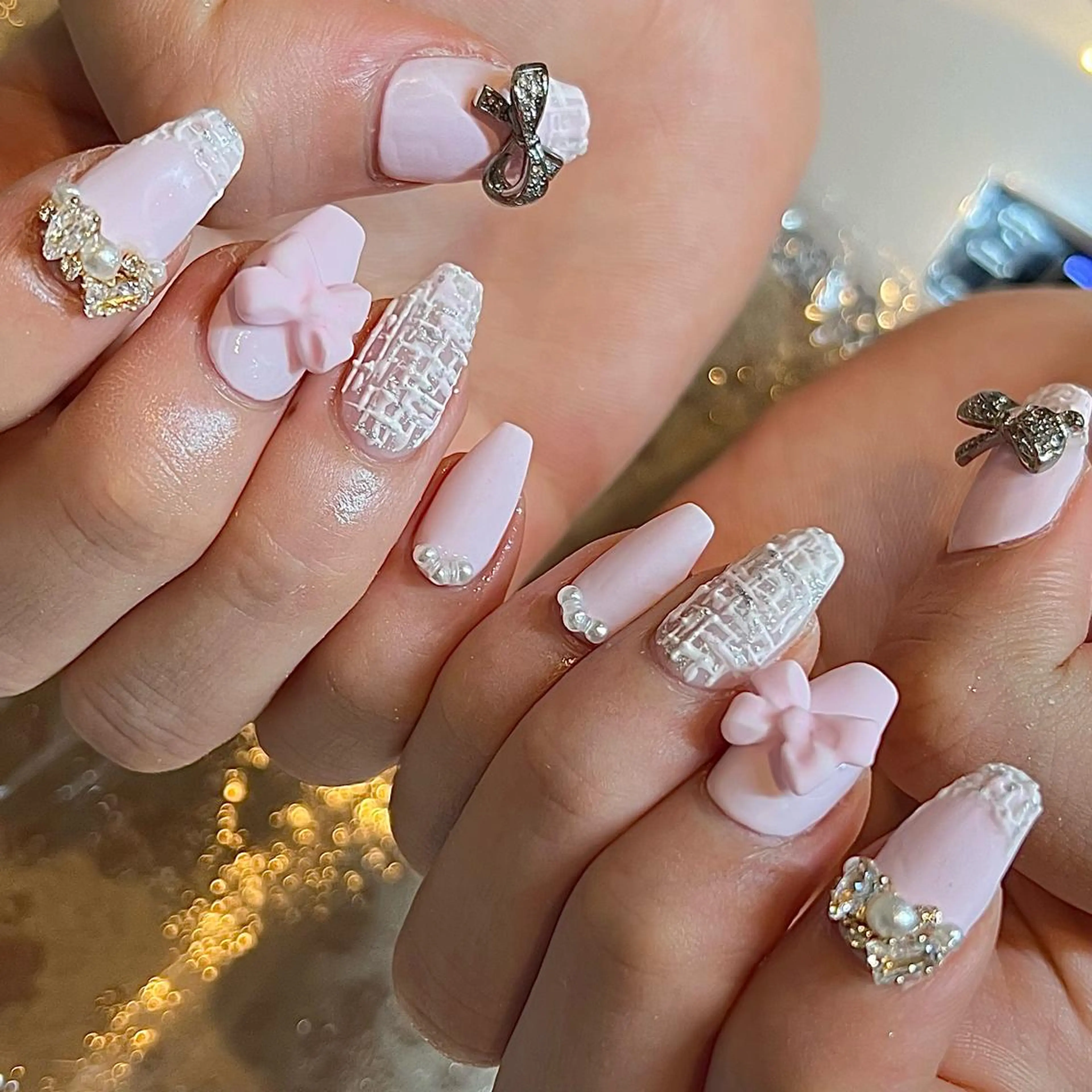 セミロング ネイル マットネイル ピンク ハンドネイル H🌺 NAILのネイルデザイン