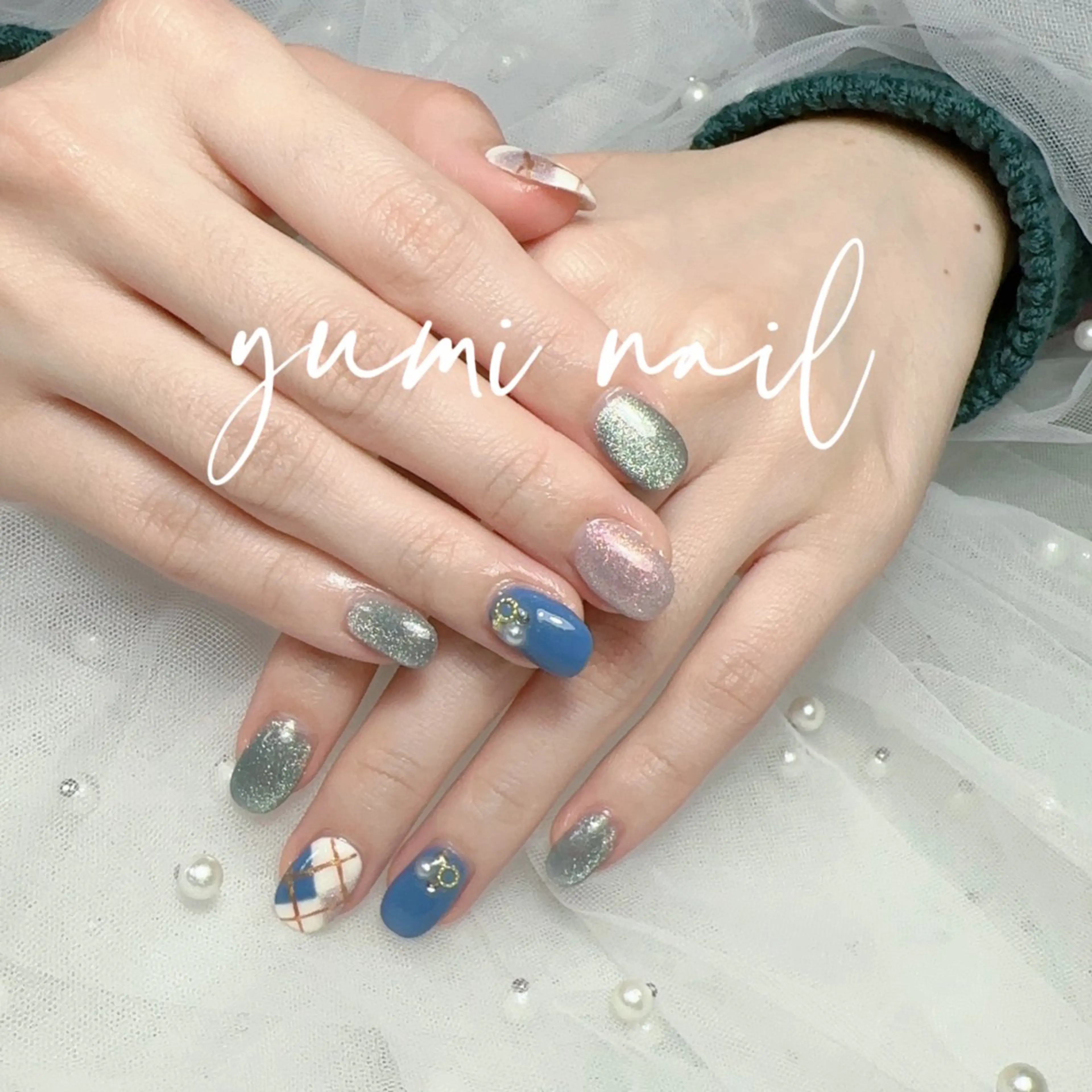 ネイル ハンドネイル Yumi ジェル& チップ長さだしのネイルデザイン