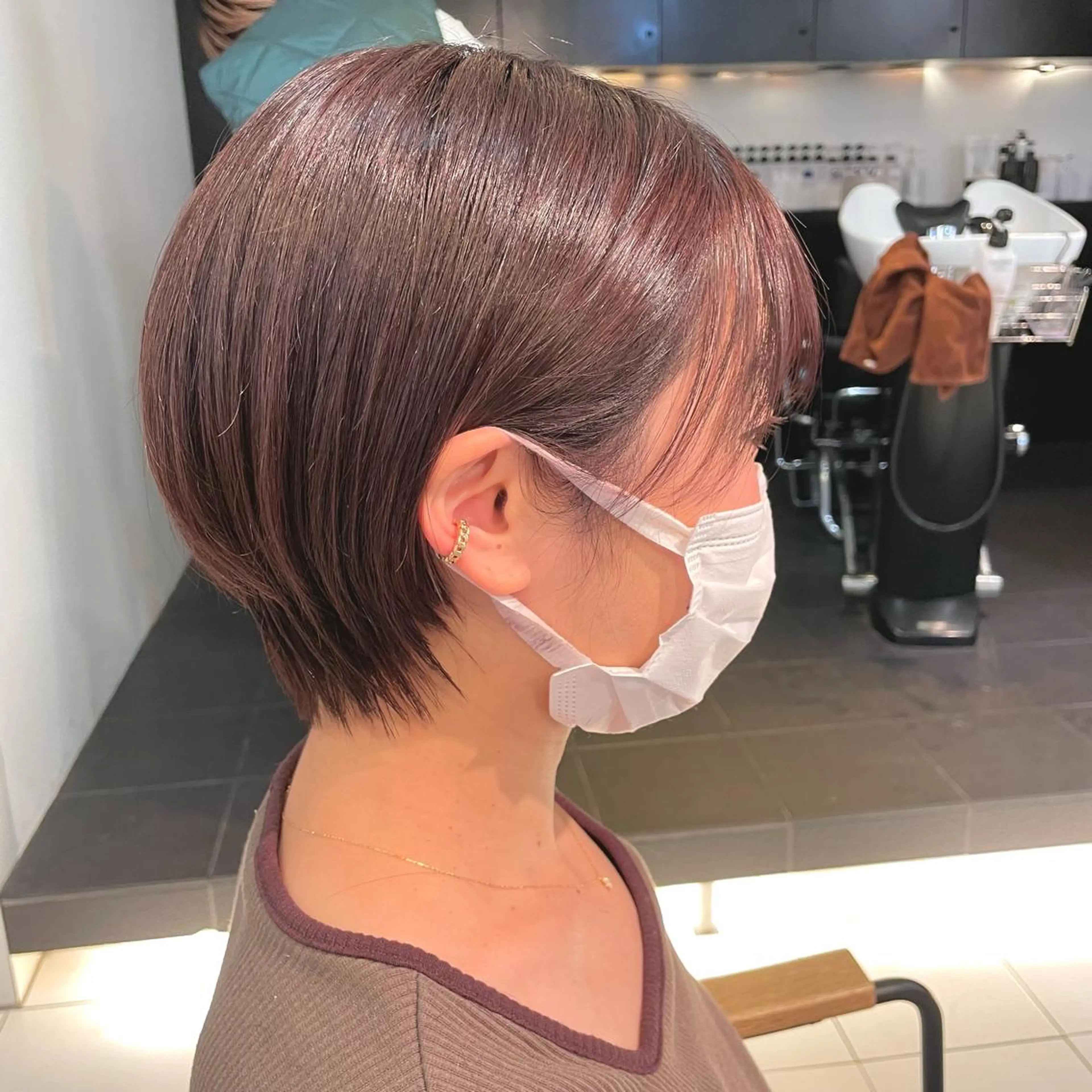 ショート カラー ブラウンカラー ピンクカラー ピンクブラウン ショートヘア 透明感カラー/ 寺田千雅子のヘアスタイル