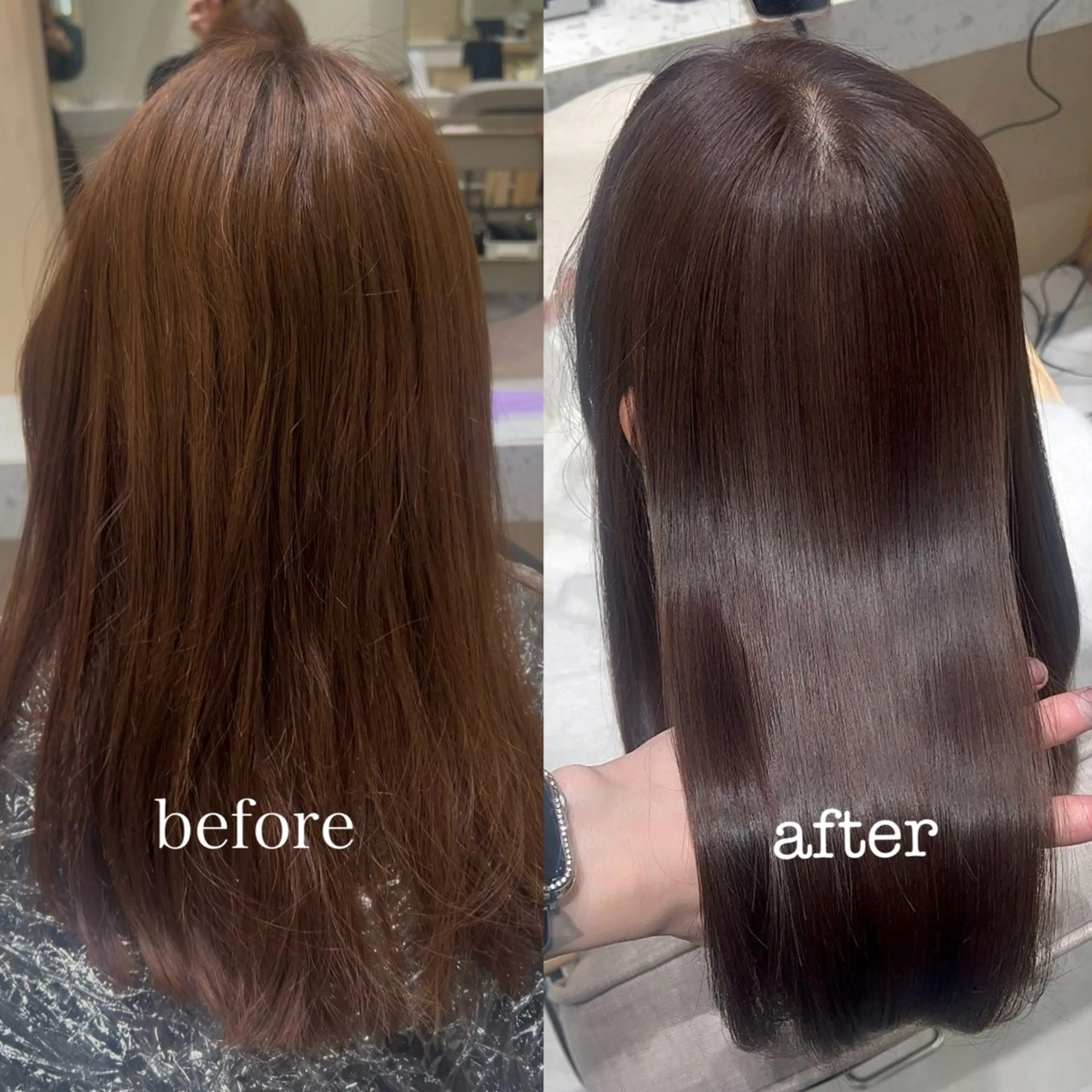 セミロング チョコレートブラウン 髪質改善 トリートメント ヘアカラー トリートメント 💎髪質改善艶髪 💎透明感カラー💎のヘアスタイル