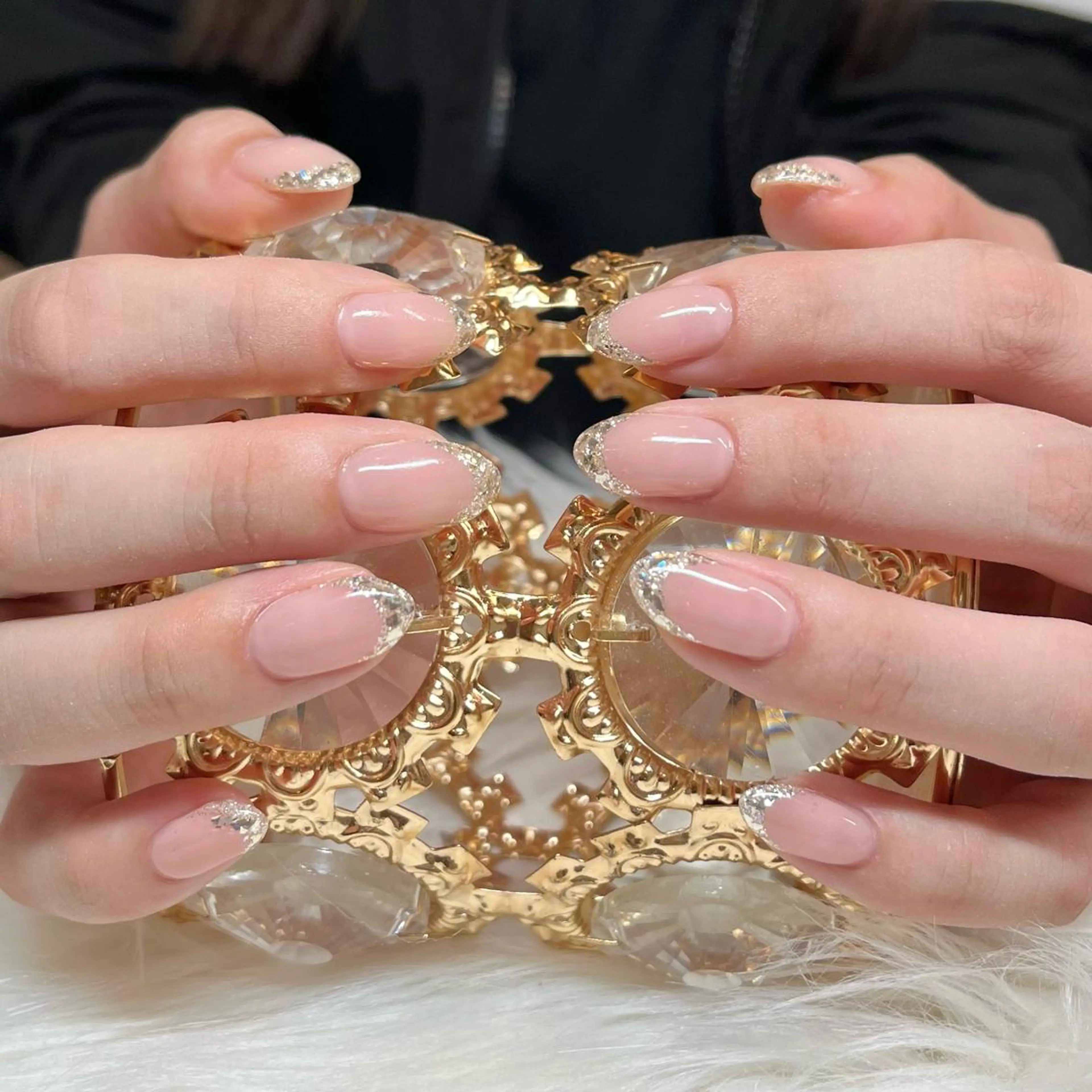 ネイル フレンチネイル ガラスフレンチ ホログラムネイル キラキラネイル ピンク Vogustys Nail 山田のネイルデザイン