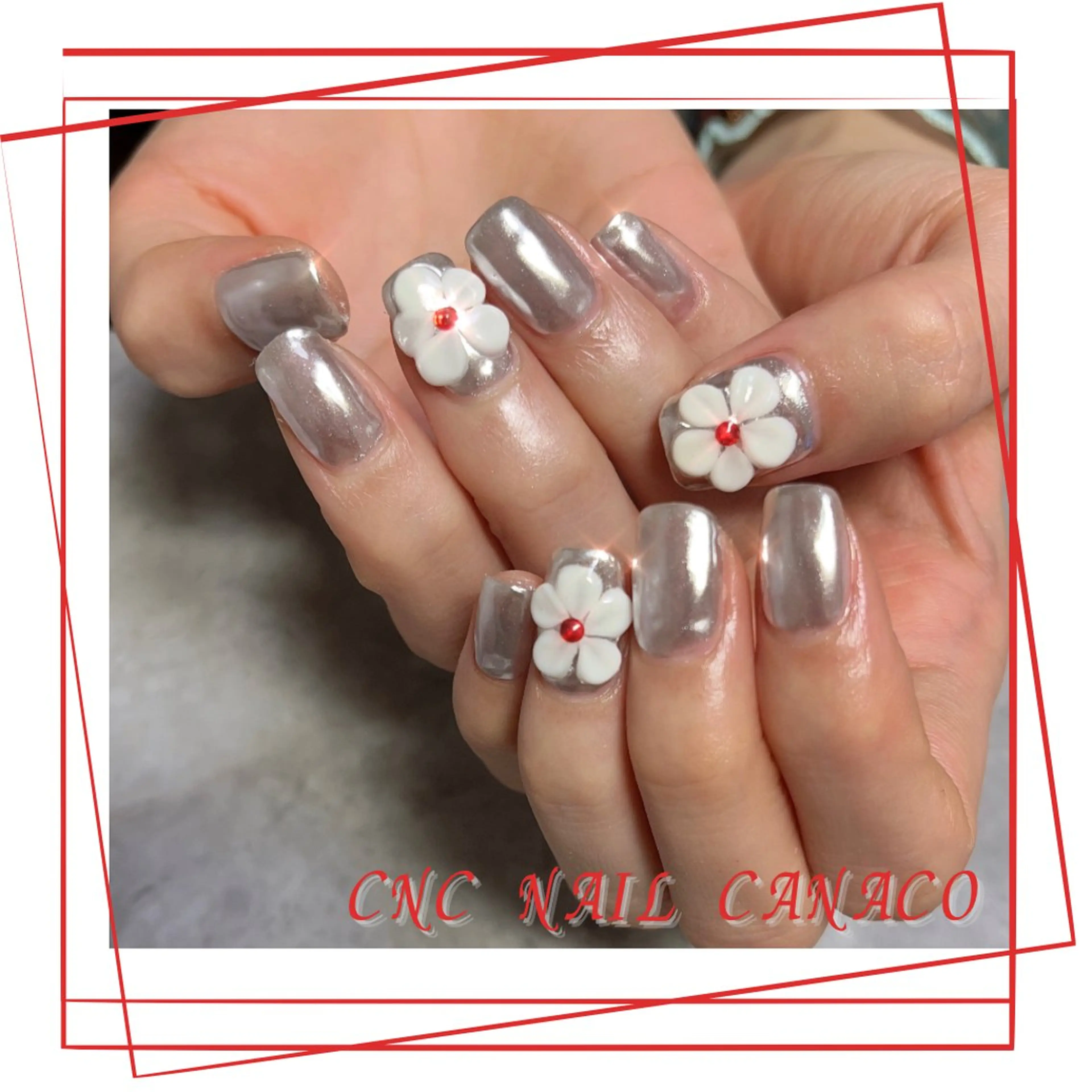 ネイル アートネイル 成人式 持ち込み シルバー ストーンネイル ハンドネイル ハンドケア Felice所属・ベテランネイル cnc  nailのネイルデザイン