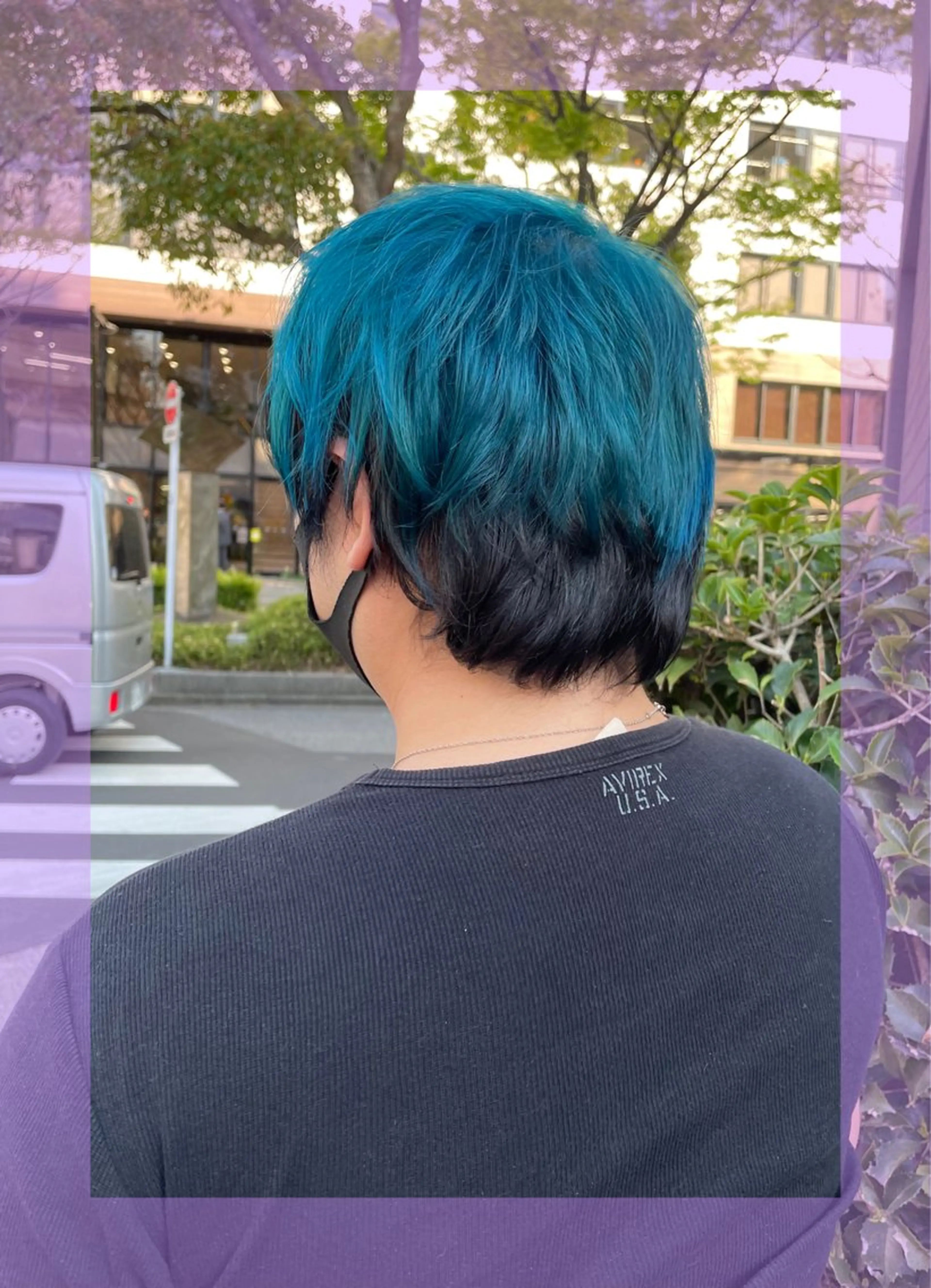 ショート カラー ヘアアレンジ メンズ 黒髪 ブルーカラー ヘアカラー 🦄ブリーチ💜エク ステ💜MIU🦄のヘアスタイル