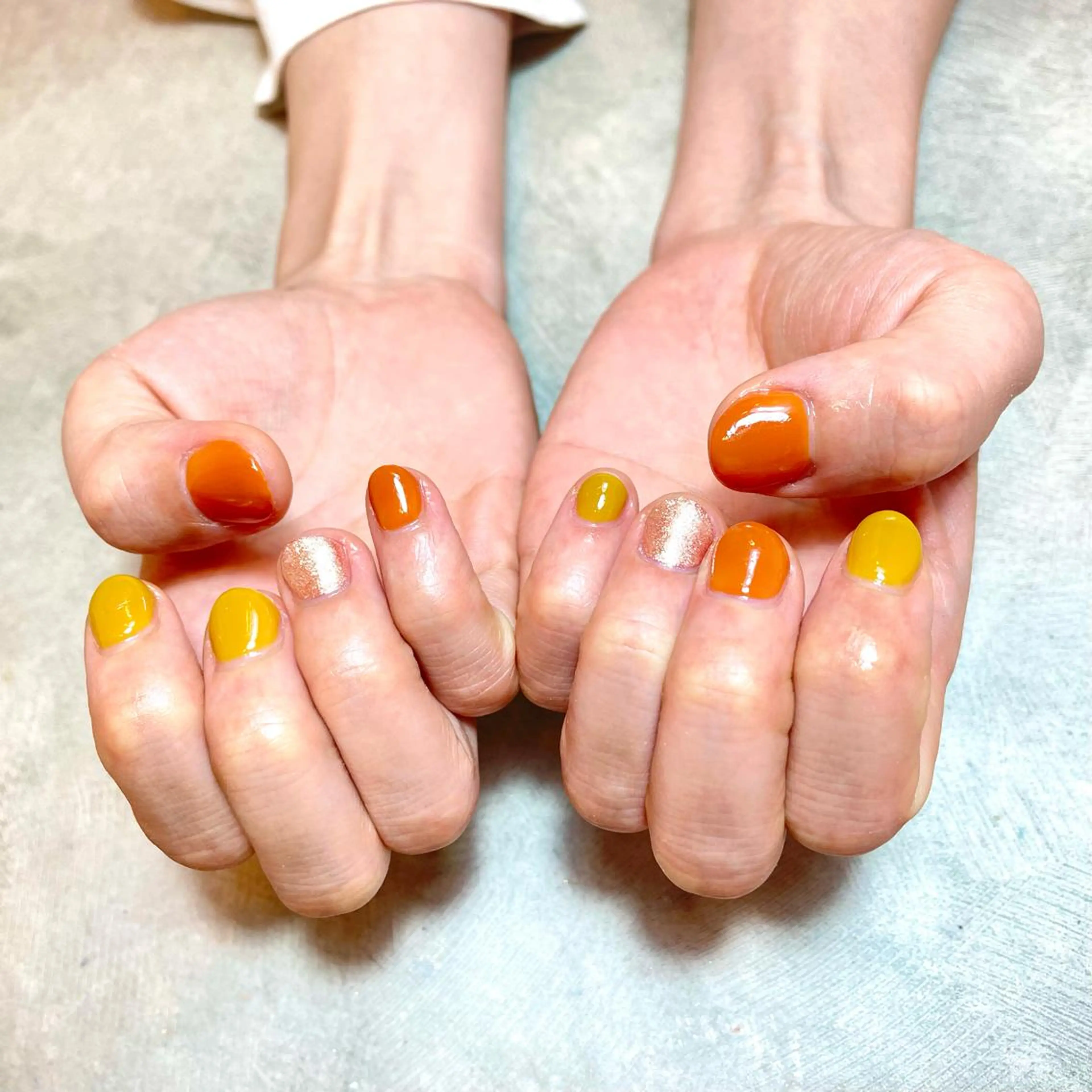 ネイル ラメ(グリッター) ワンカラーネイル オレンジ ハンドネイル bylaki_ haruka(K)のネイルデザイン
