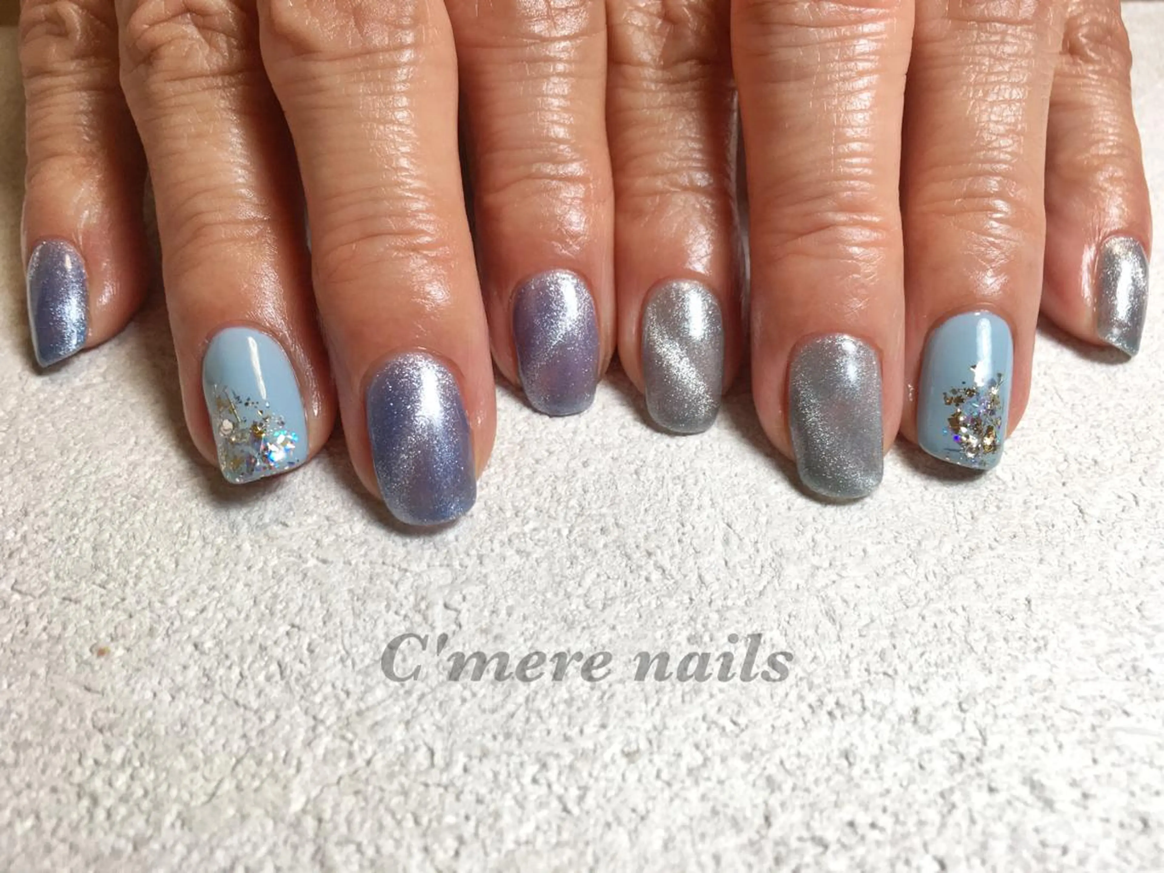 ネイル ブルー マグネットネイル 冬ネイル ハンドネイル C'mere nailsのネイルデザイン