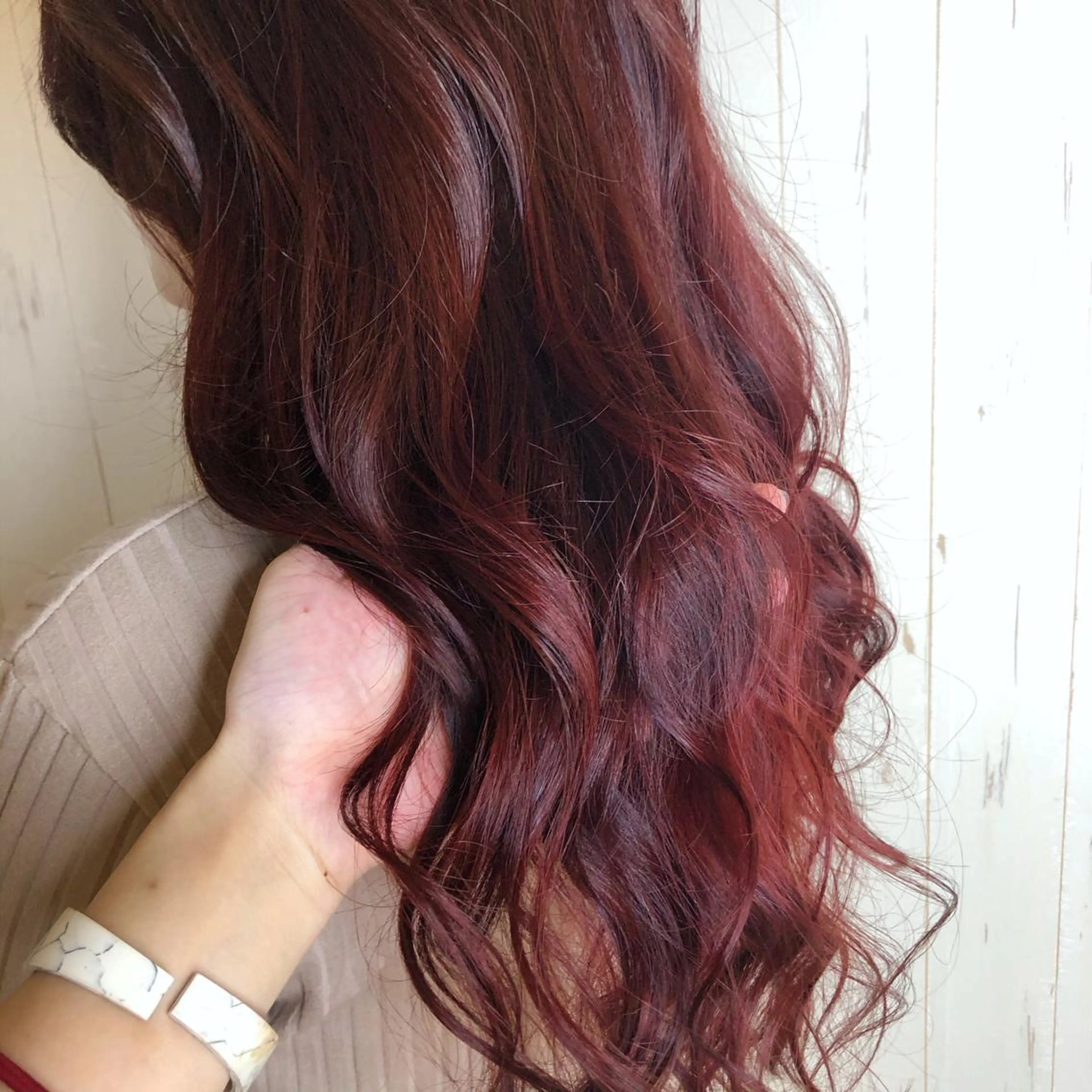 ロング カラー ブリーチ レッドカラー ボブ/透明感カラー 🤍永田真穂のヘアスタイル