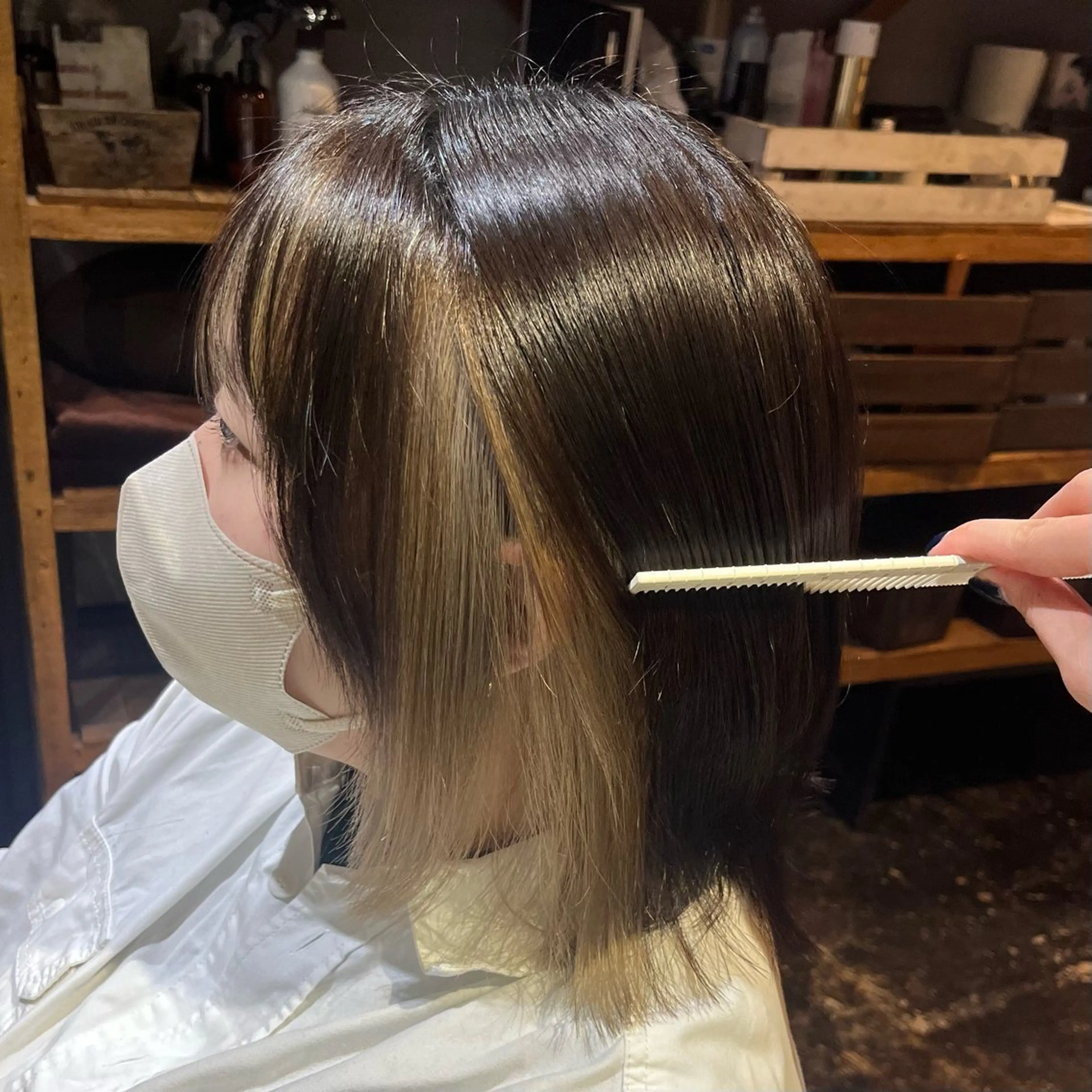 ミディアム カラー ベージュカラー ブリーチ 透明感カラー/パーマ 🌀アオノアユミのヘアスタイル