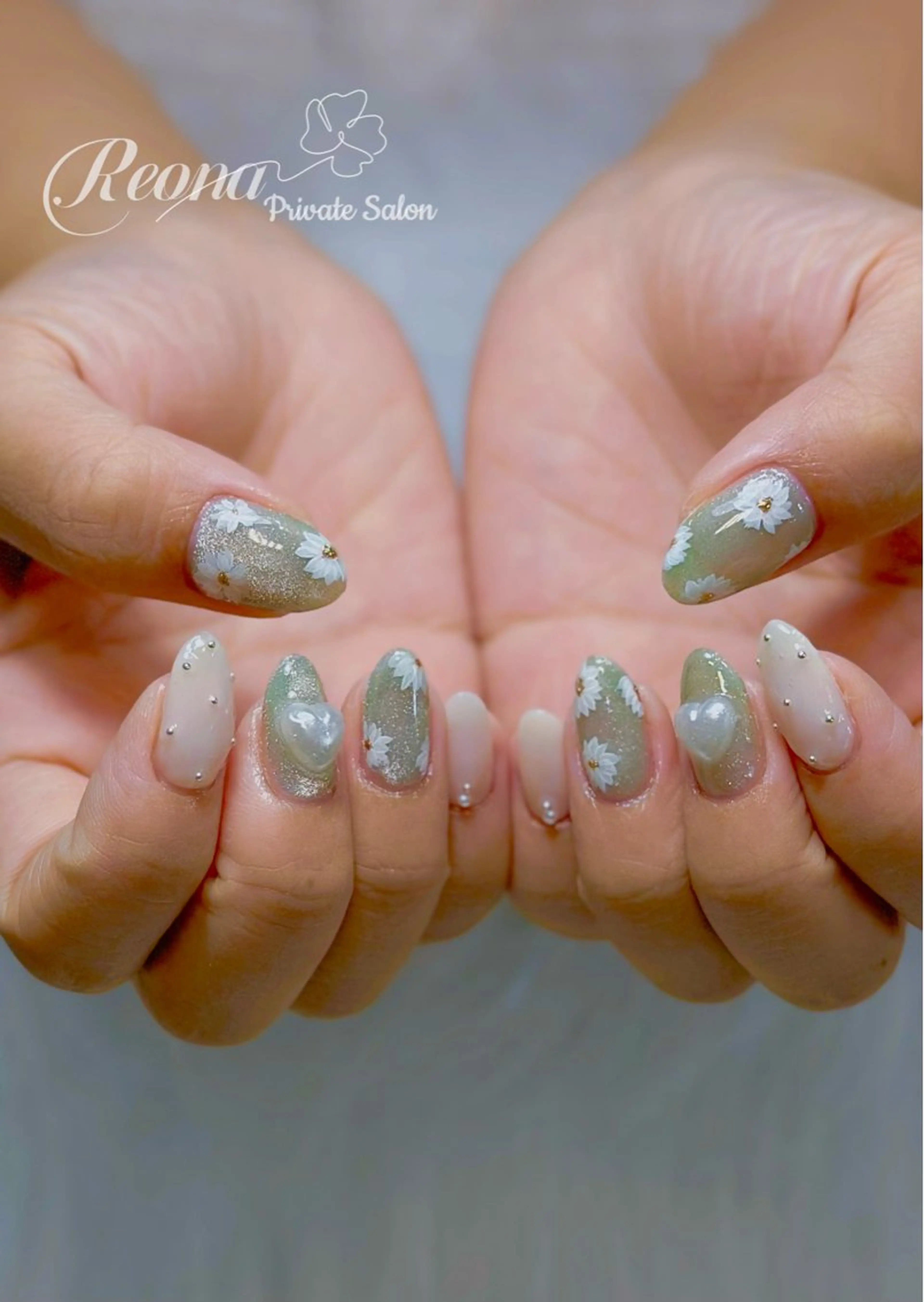 ネイル ジェルネイル ハート マグネットネイル ミラーネイル パラジェル ハンドネイル Reona nail所属・Reona Nailのネイルデザイン