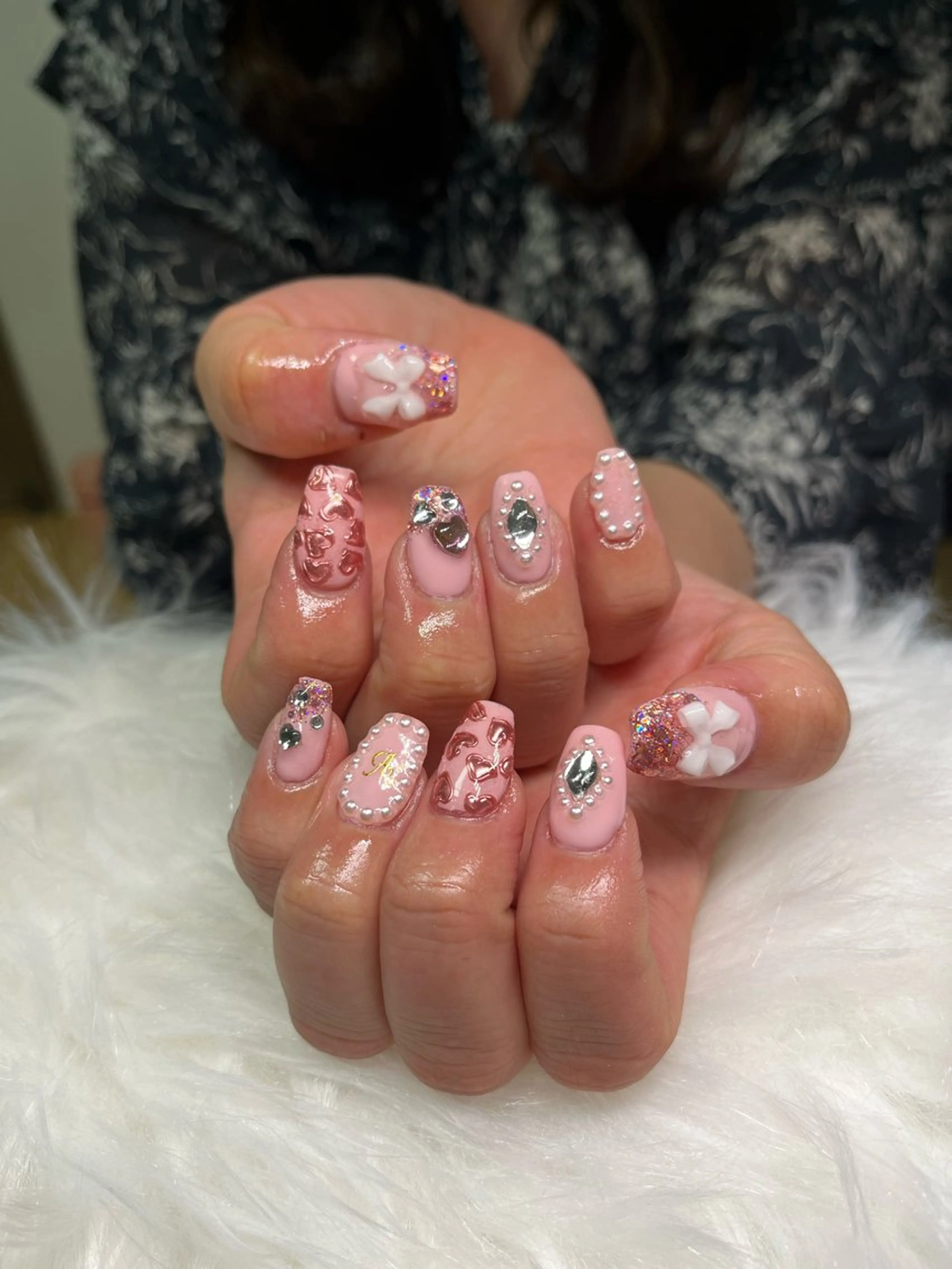 ネイル ハート ミラーネイル ピンク ハンドネイル 🏠自宅 サロン💅natsuのネイルデザイン