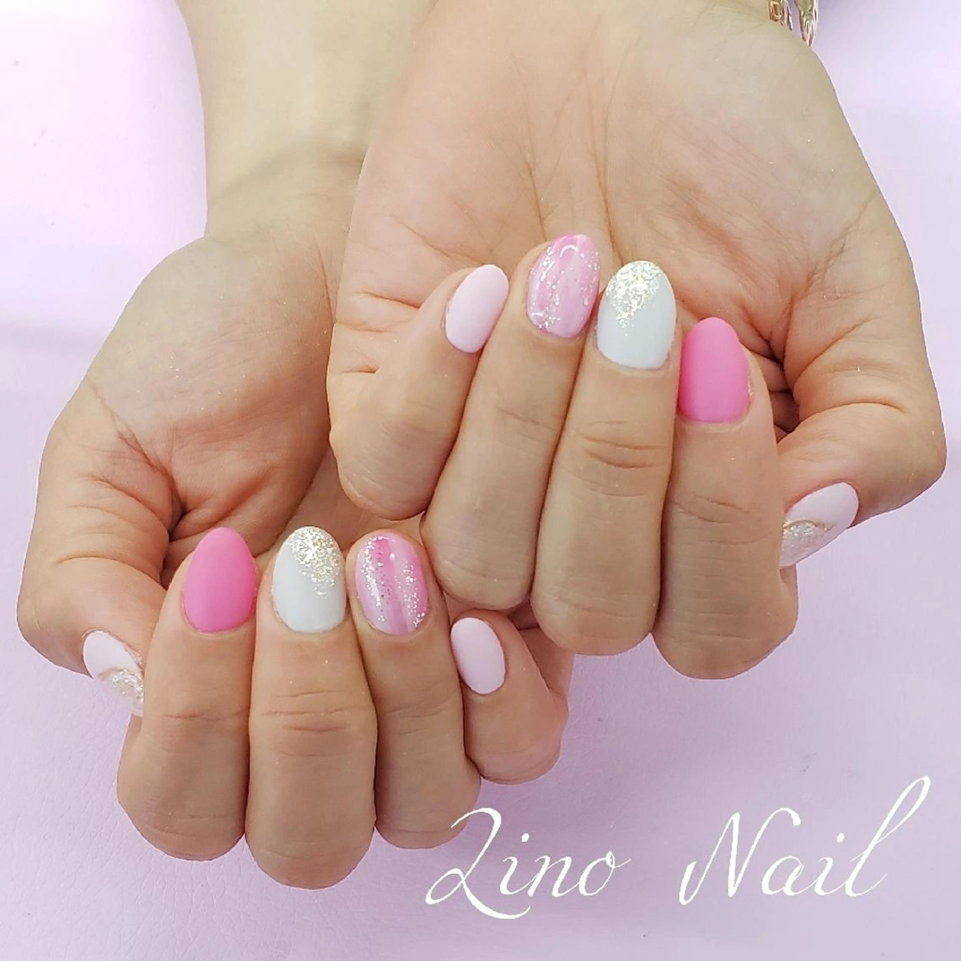 ネイル カジュアル ジェルネイル キラキラネイル ラメ(グリッター) マットネイル Lino Nailのネイルデザイン