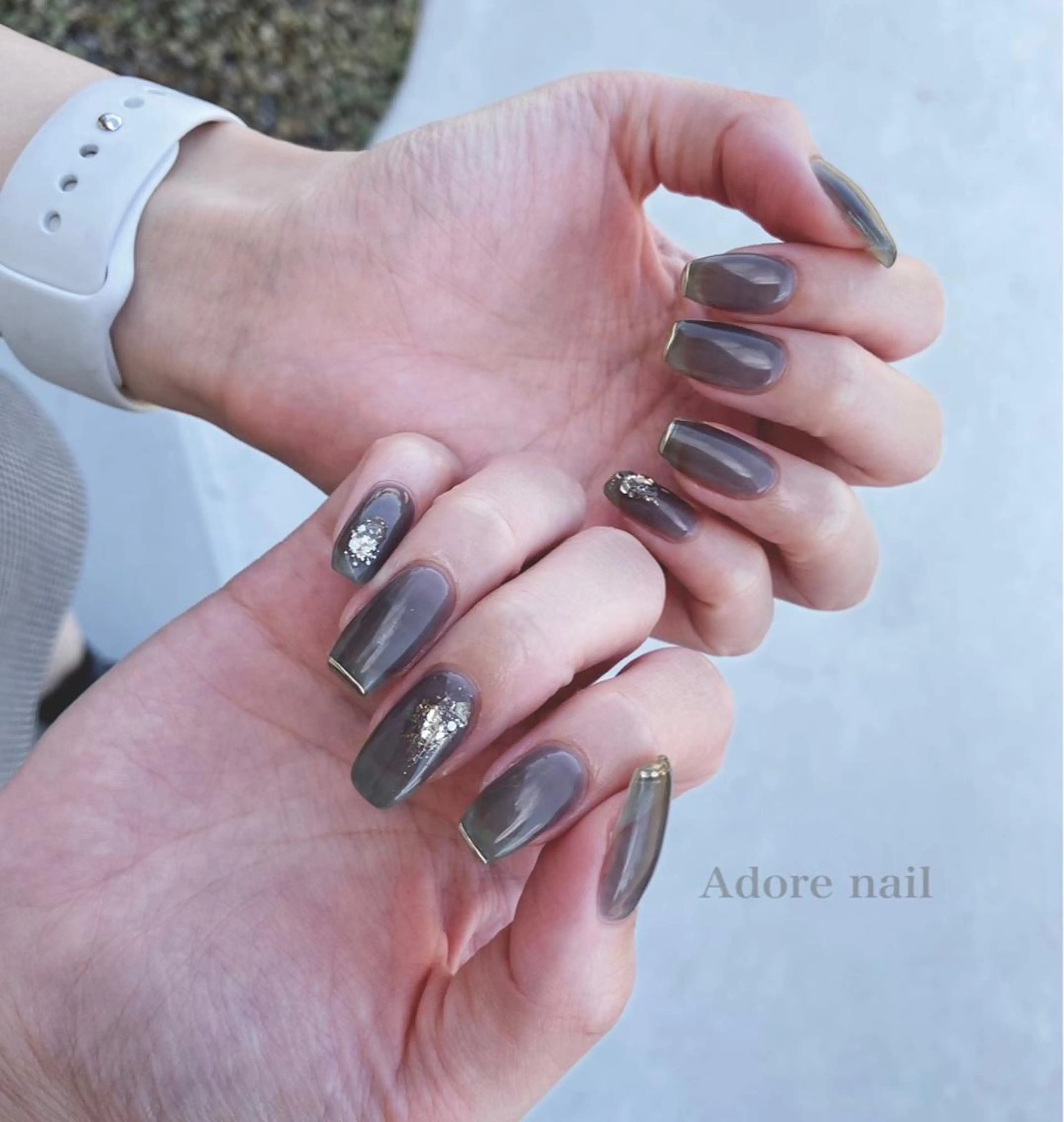カラー ネイル マツエク・マツパ テラコッタ クリアネイル ジェルネイル ミラーネイル ニュアンスネイル ハンドネイル nail salon  ADORE所属・Adore nailのネイルデザイン