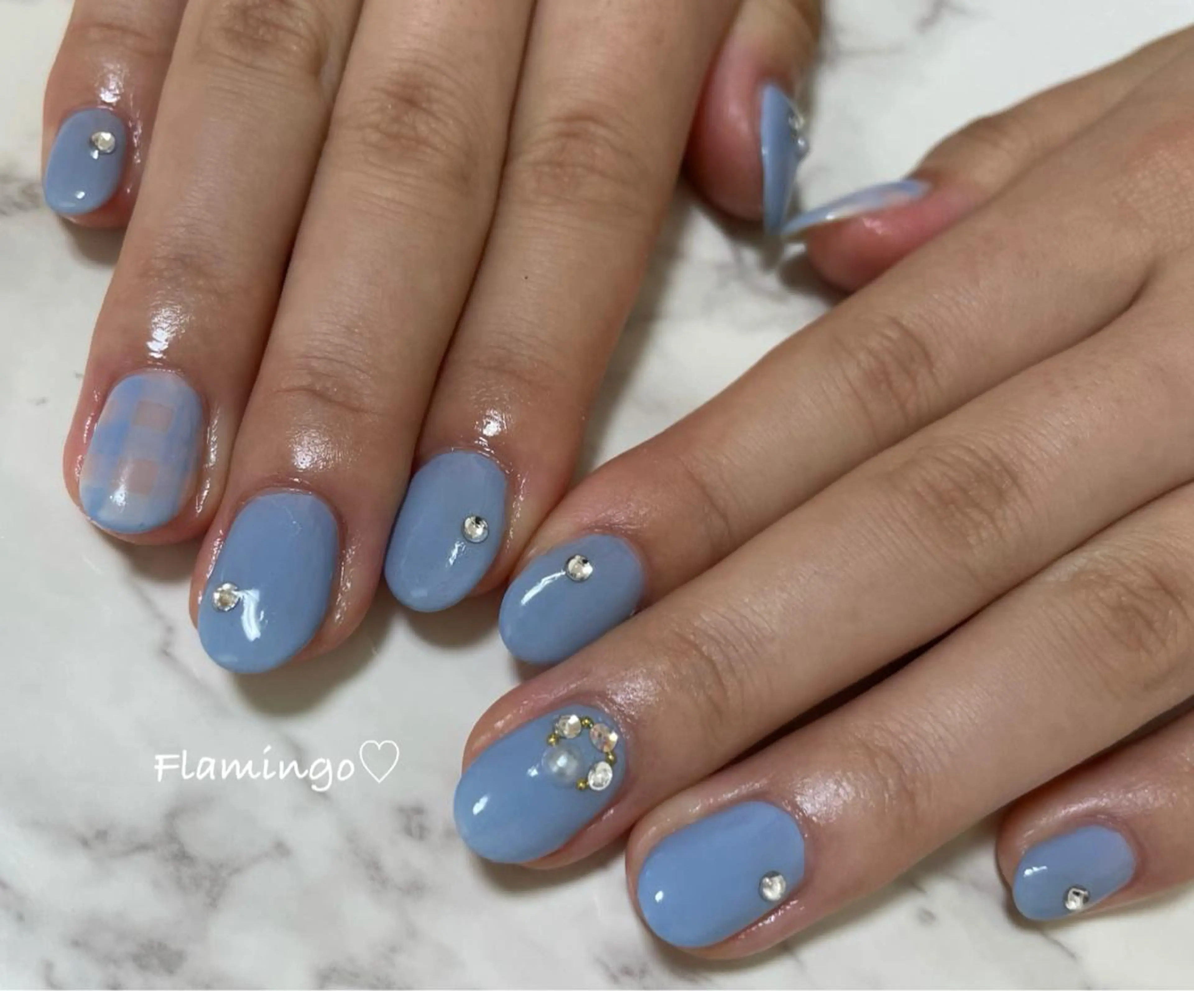 ネイル アートネイル ジェルネイル ワンカラーネイル シンプルネイル ストーンネイル シンプル／上品／爪育 ☺︎Flamingoのネイルデザイン