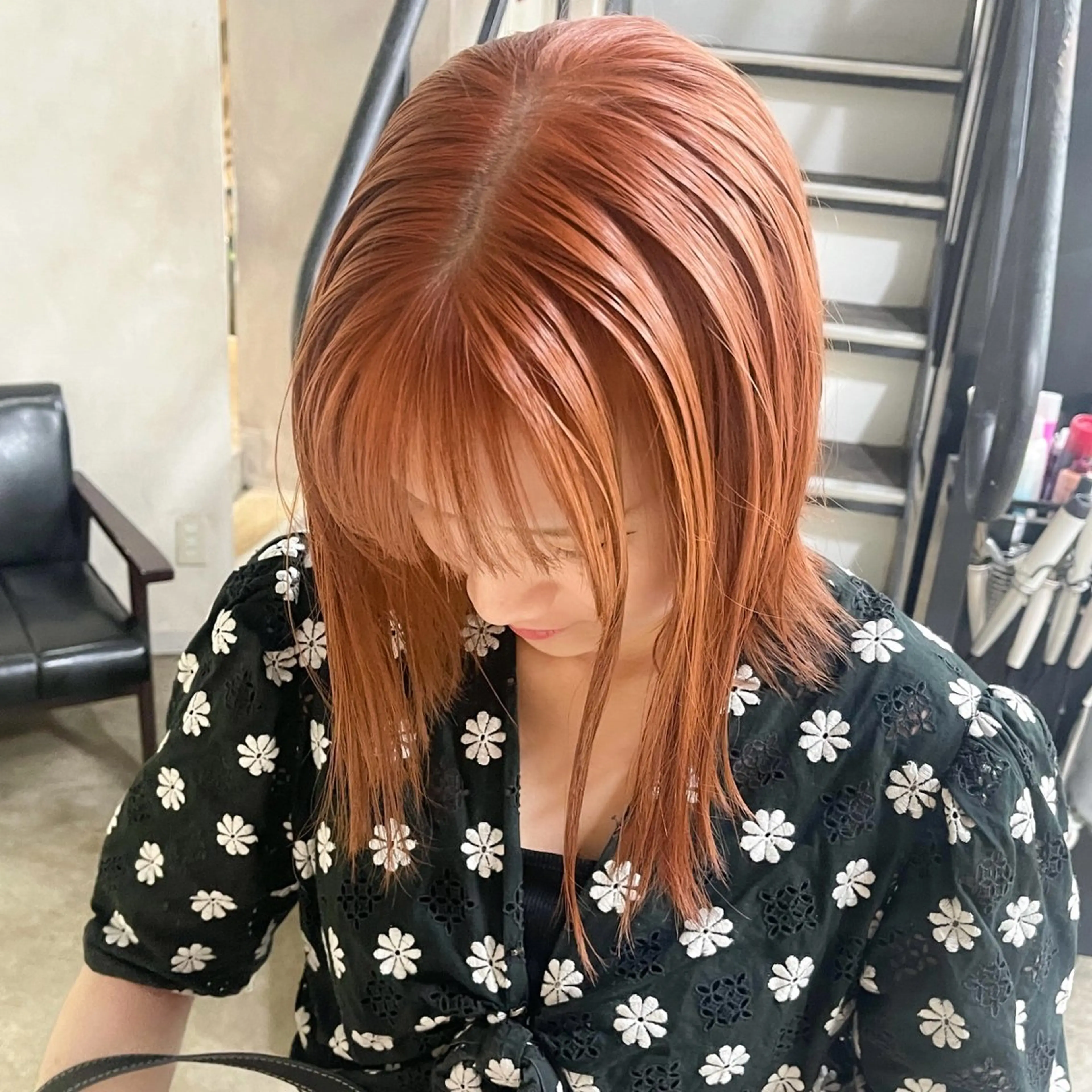 ミディアム 韓国風カラー オレンジブラウン 韓国風ヘア ヘアカラー トリートメント PUNEL所属・🌙艶ハイトーン/ ミユウのヘアスタイル