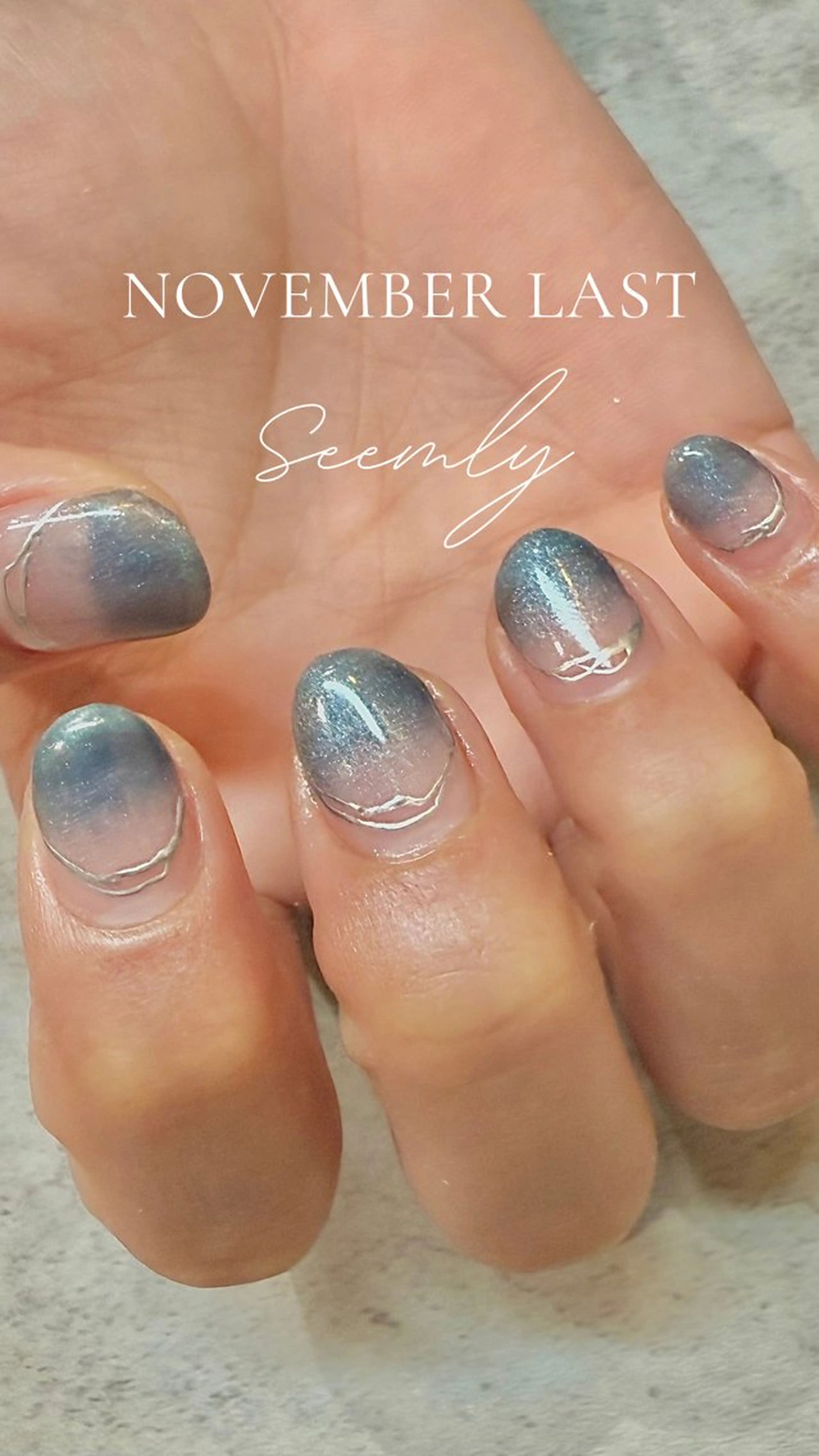 ネイル ブルー ジェルネイル マグネットネイル パラジェル シルバー ハンドネイル Seemly 千田町店所属・フラワーパラジェル 🌸シームリーエミのネイルデザイン