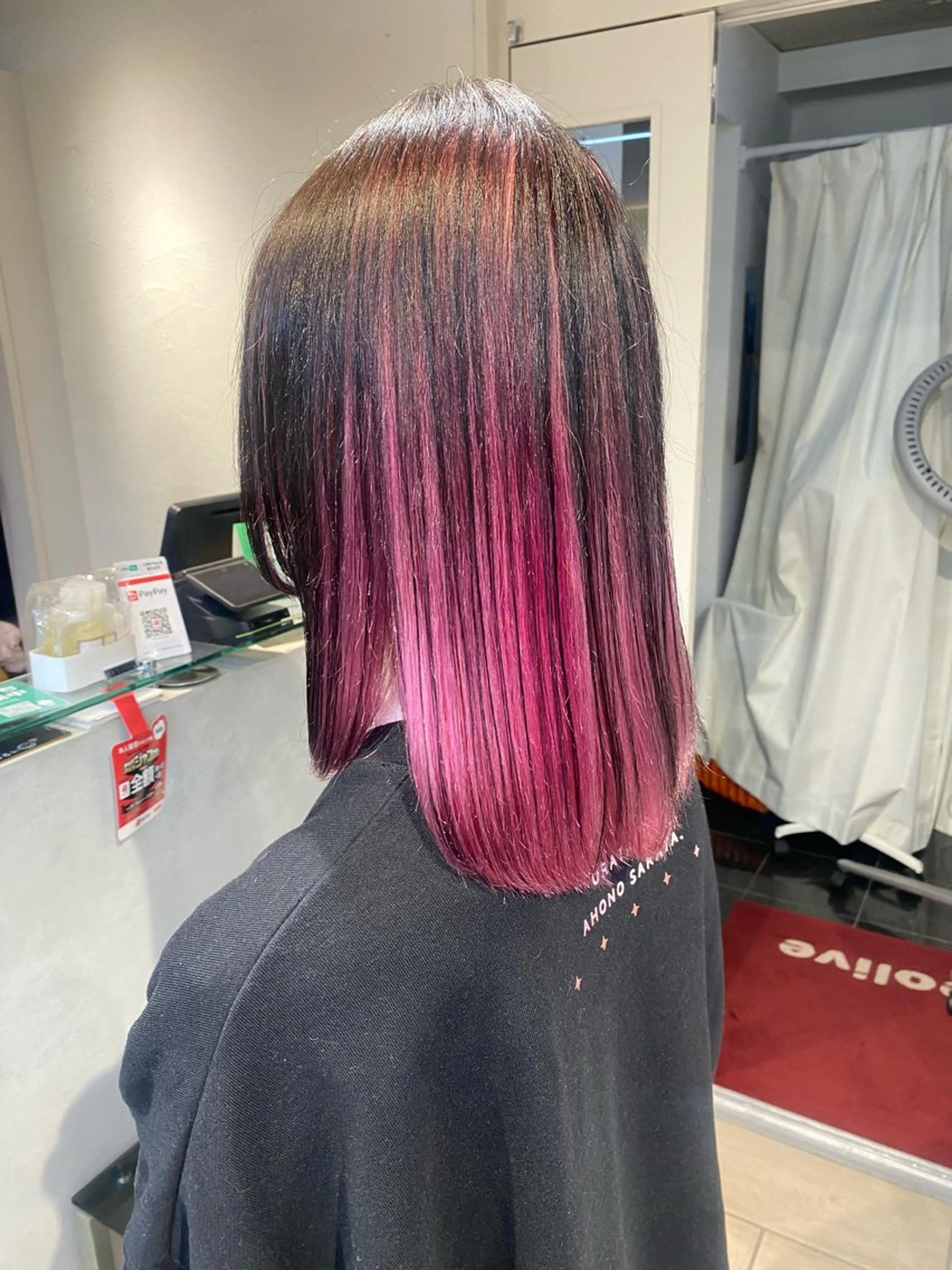 セミロング カラー ブリーチ ピンクカラー Aya　ブリーチなし 🌱　ダブルカラーのヘアスタイル