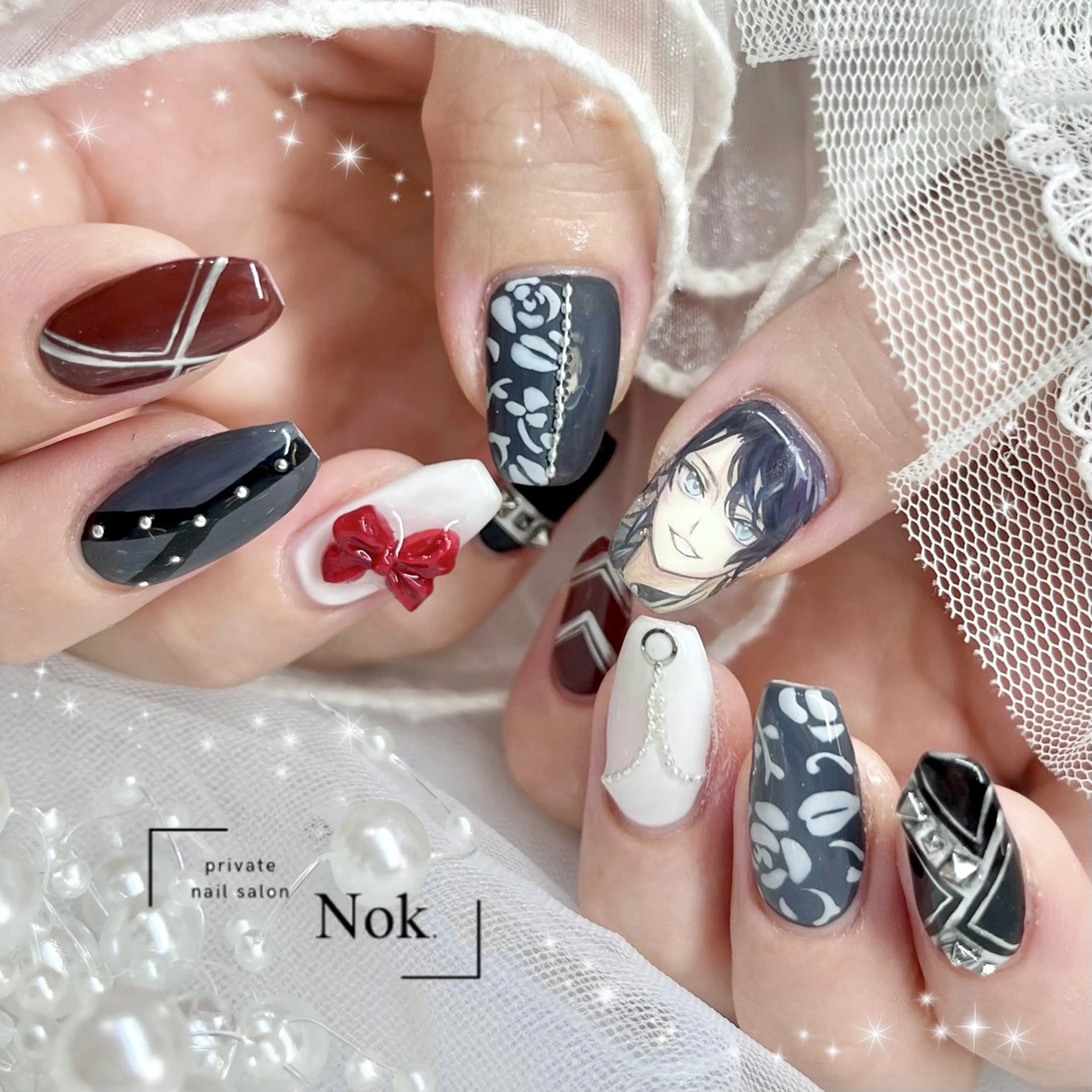 ネイル リボン ハンドネイル 池袋痛ネイル Nok. 渡辺のネイルデザイン