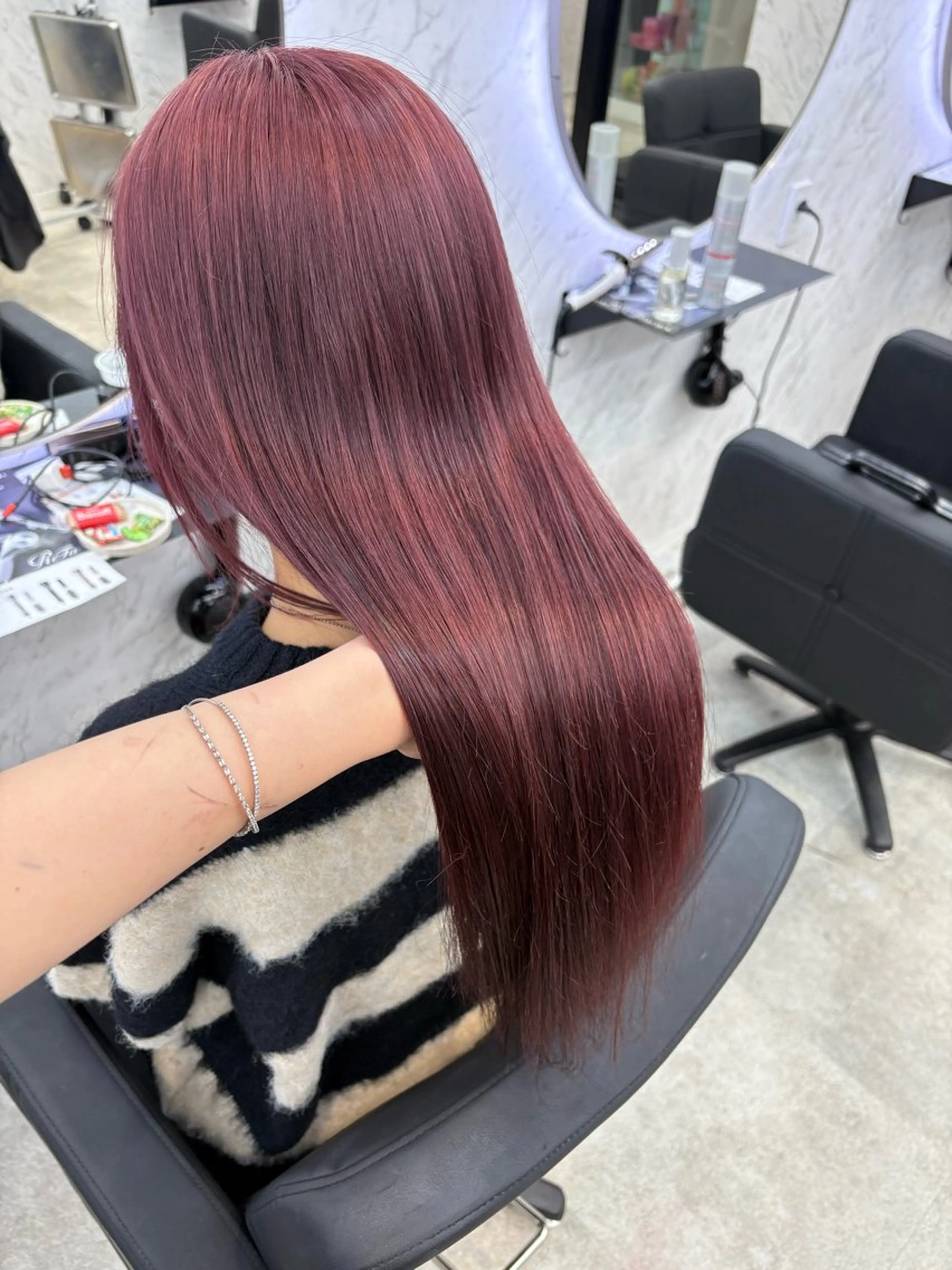 ロング カラー ブラウンカラー ピンクカラー ピンクブラウン ヘアカラー hair salon dot. mooda 韓国風サロン 町田店所属・韓国風ヘア🎀🩶 /♡𝓝𝓸𝓪♡のヘアスタイル