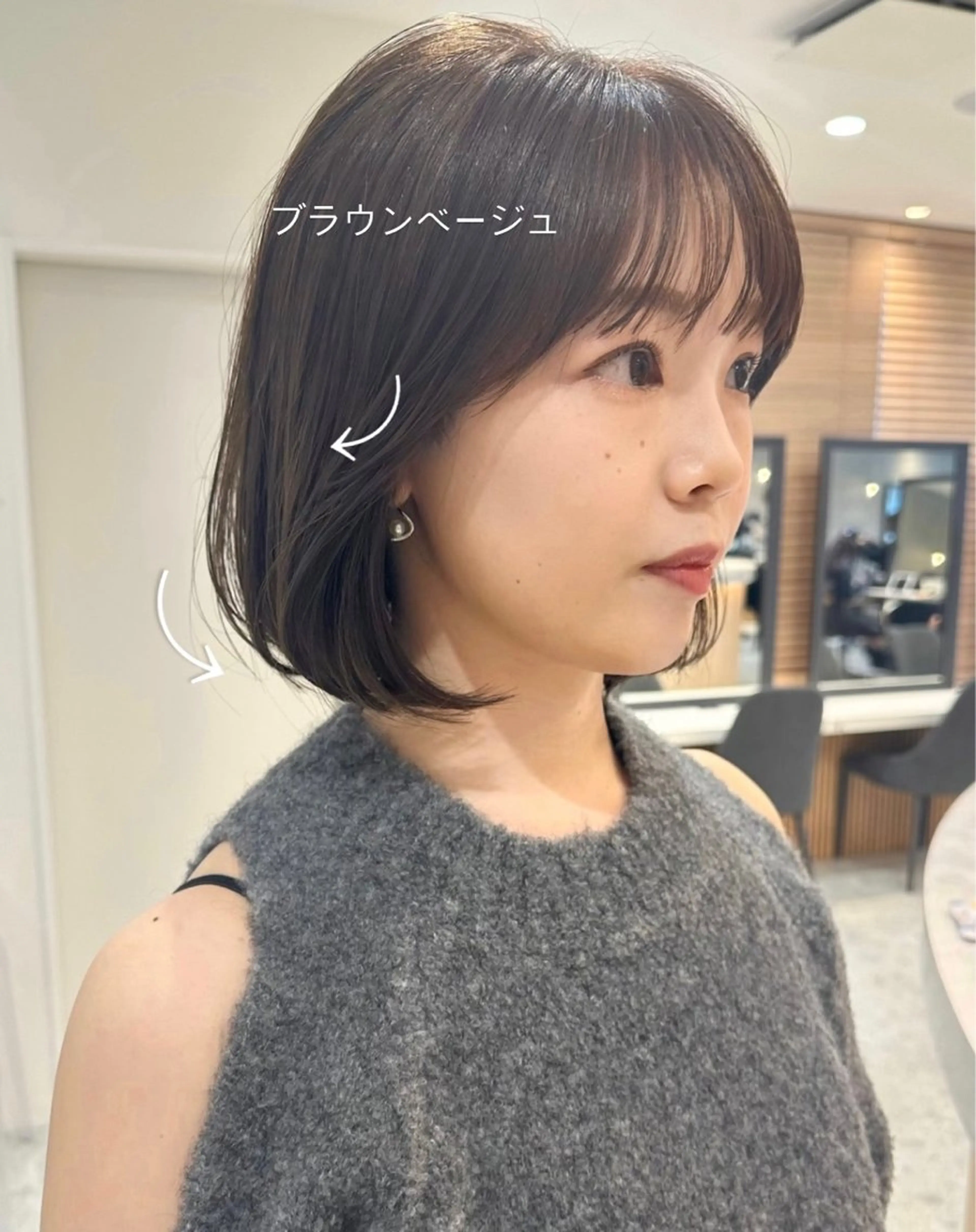 ミディアム カット ヘアカラー かえ🩶韓国ボブ🎀 透明感カラー🥣のヘアスタイル