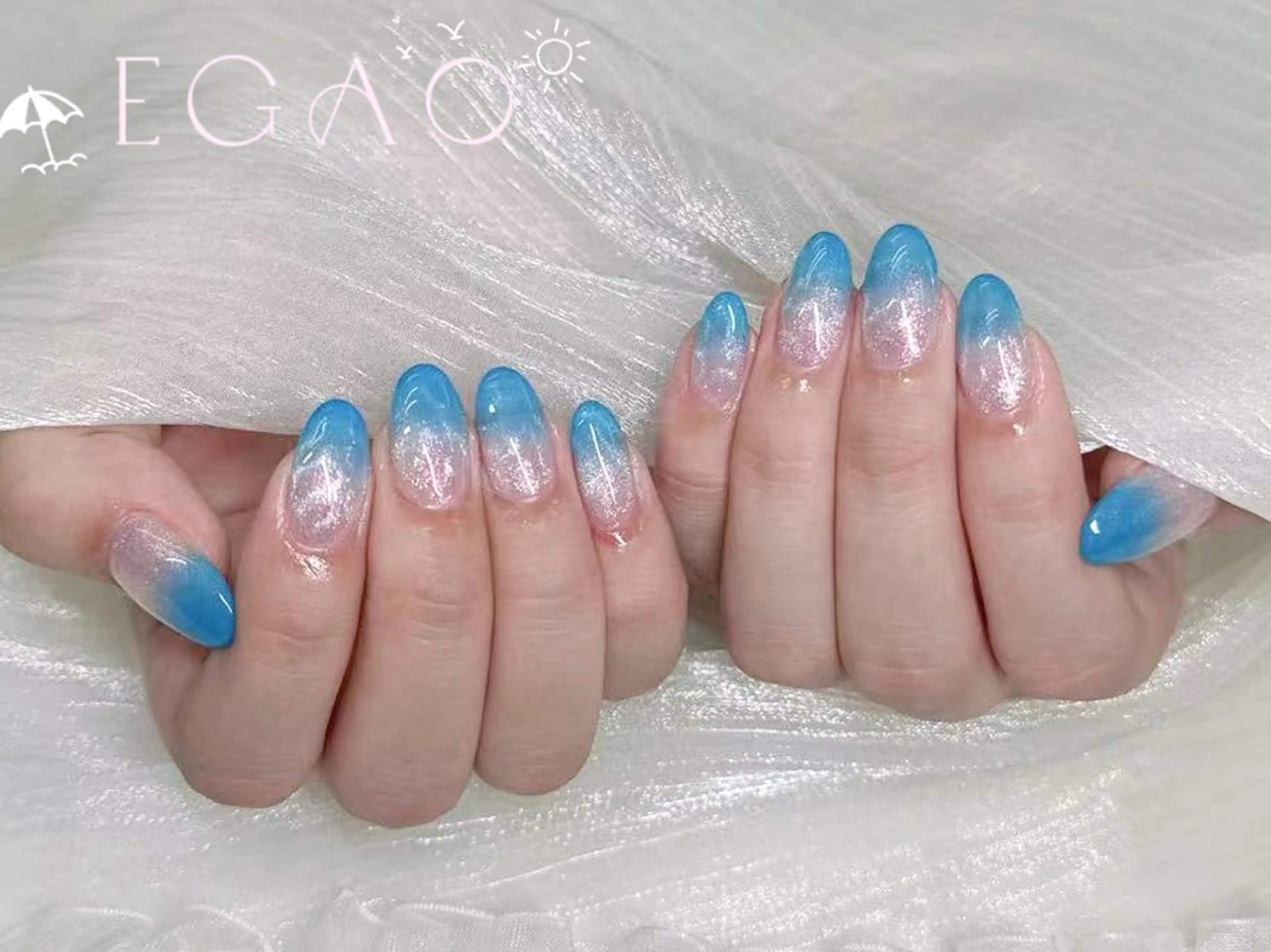 ネイル アートネイル ブルー フットネイル フレンチネイル ジェルネイル ハンドネイル Egao Nail Salonのネイルデザイン